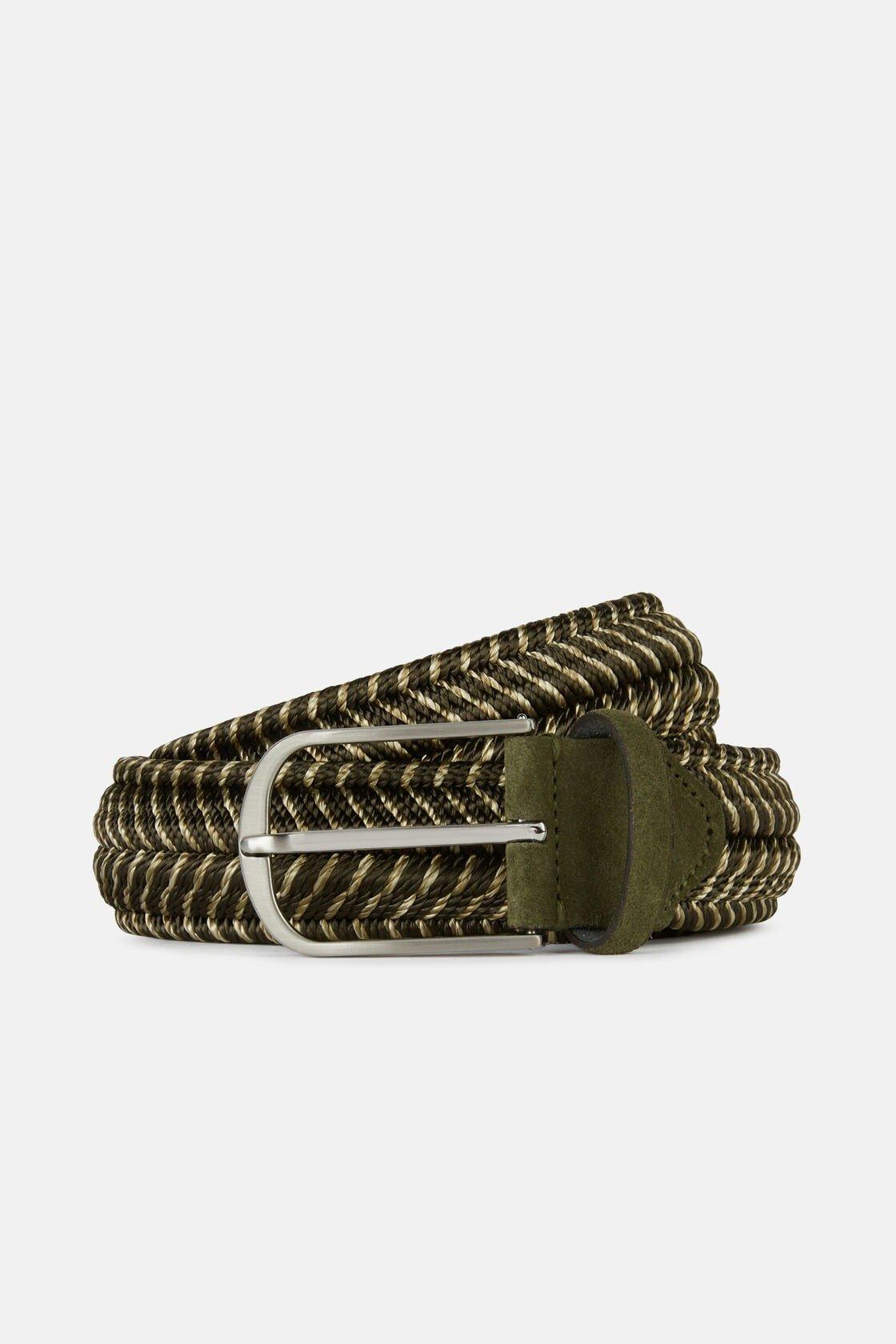 Woven Elasticated Belt In Viscose Green, Military Green, medium