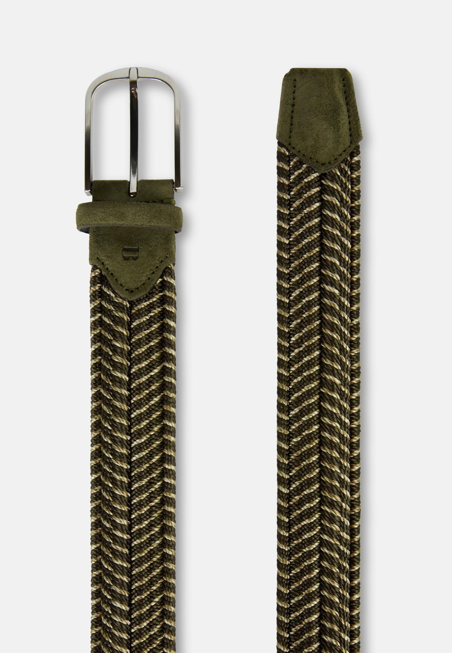 Woven Elasticated Belt In Viscose Green, Military Green, medium