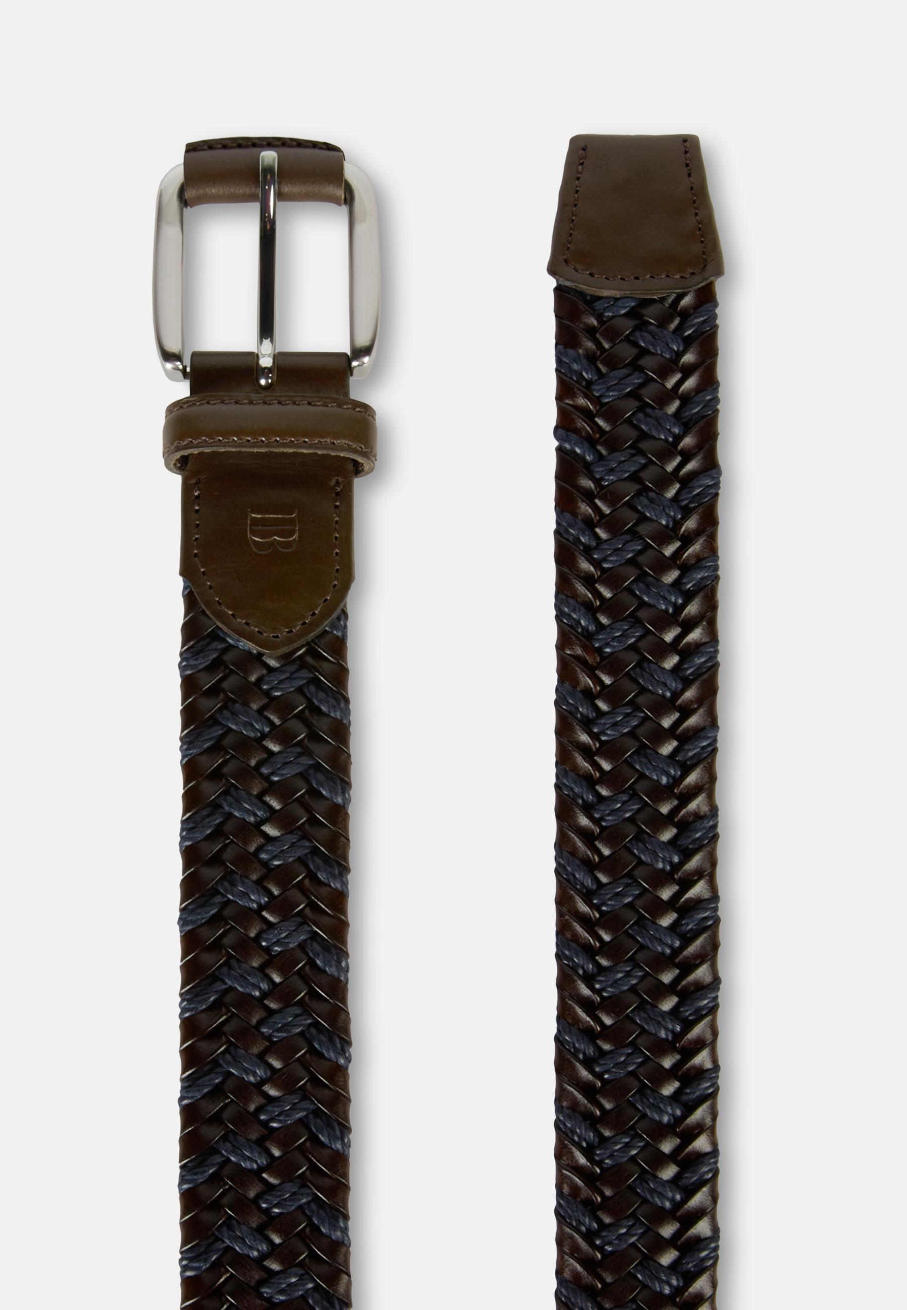 Stretch Leather/Fabric Woven Belt Brown, Dark brown, medium