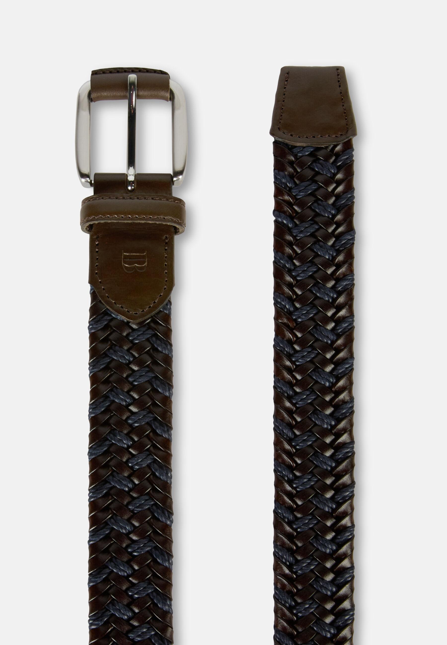 Stretch Leather/Fabric Woven Belt Brown, Dark brown, large image number 1
