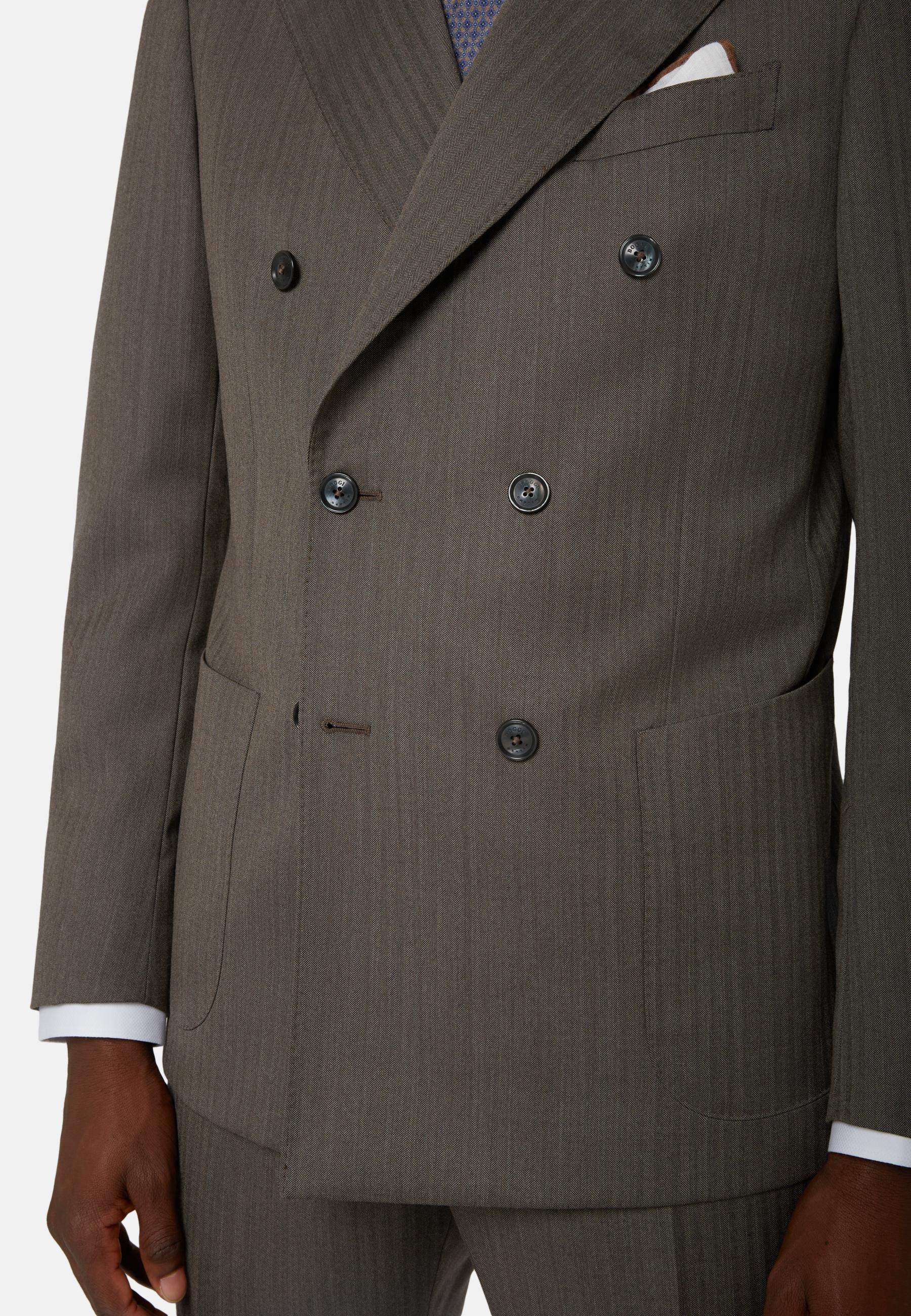 Double Breasted Herringbone Suit Grey, Taupe, large image number 4