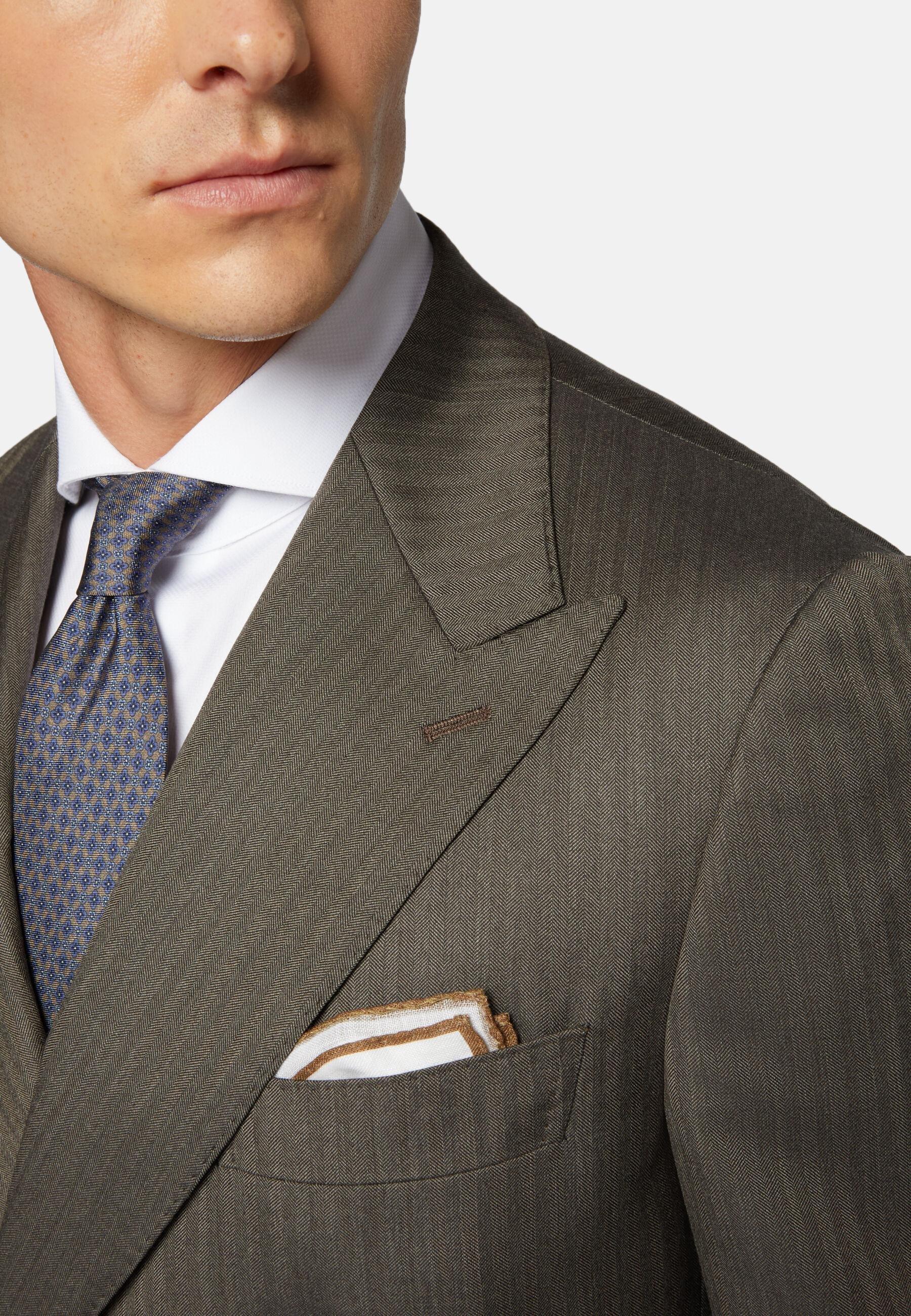 Double Breasted Herringbone Suit Grey, Taupe, large image number 5