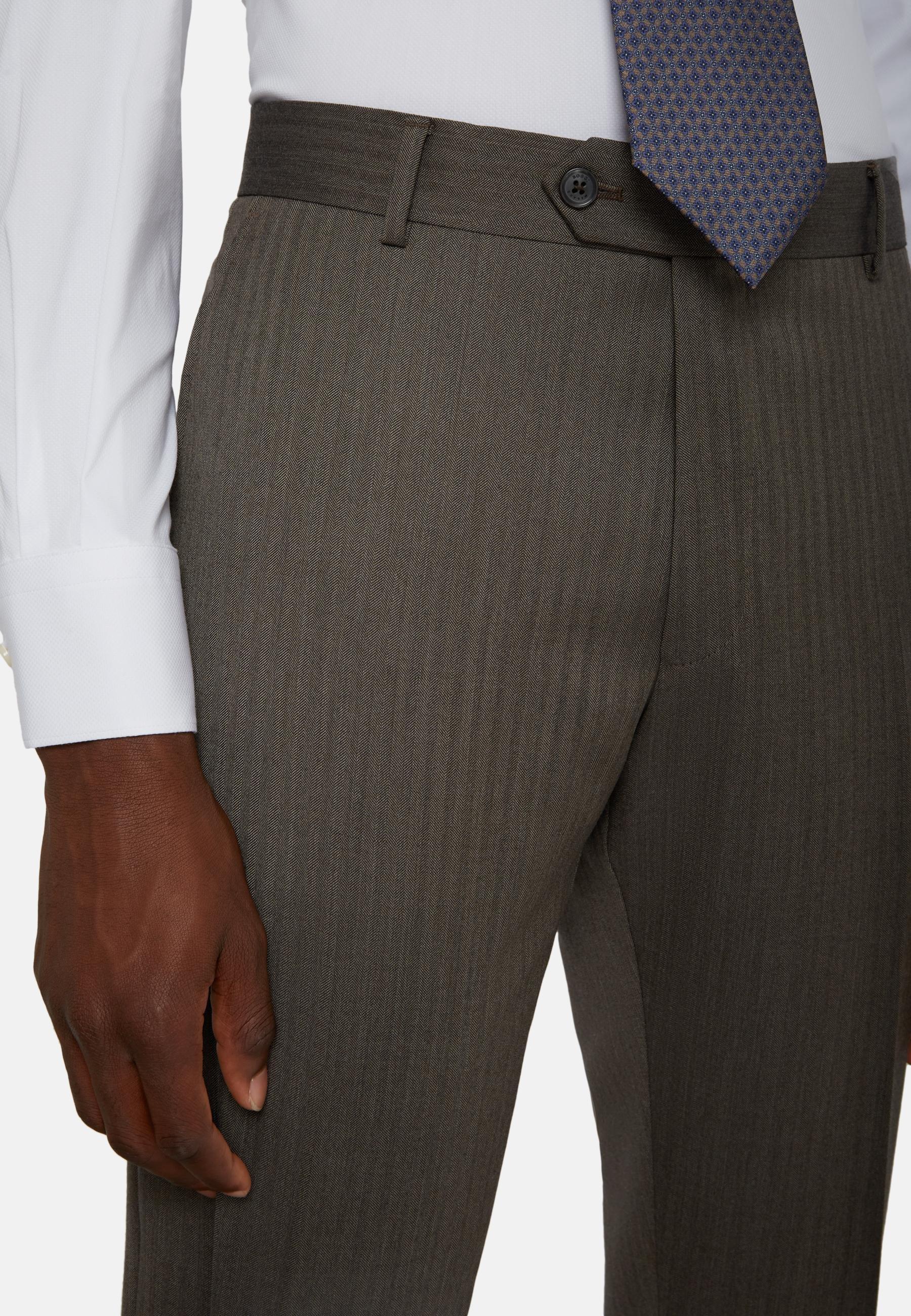 Double Breasted Herringbone Suit Grey, Taupe, large image number 6