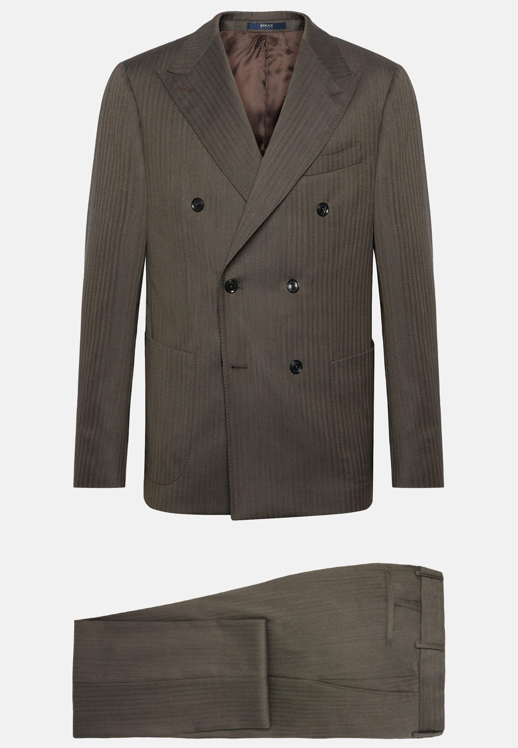 Double Breasted Herringbone Suit Grey, Taupe, large image number 8