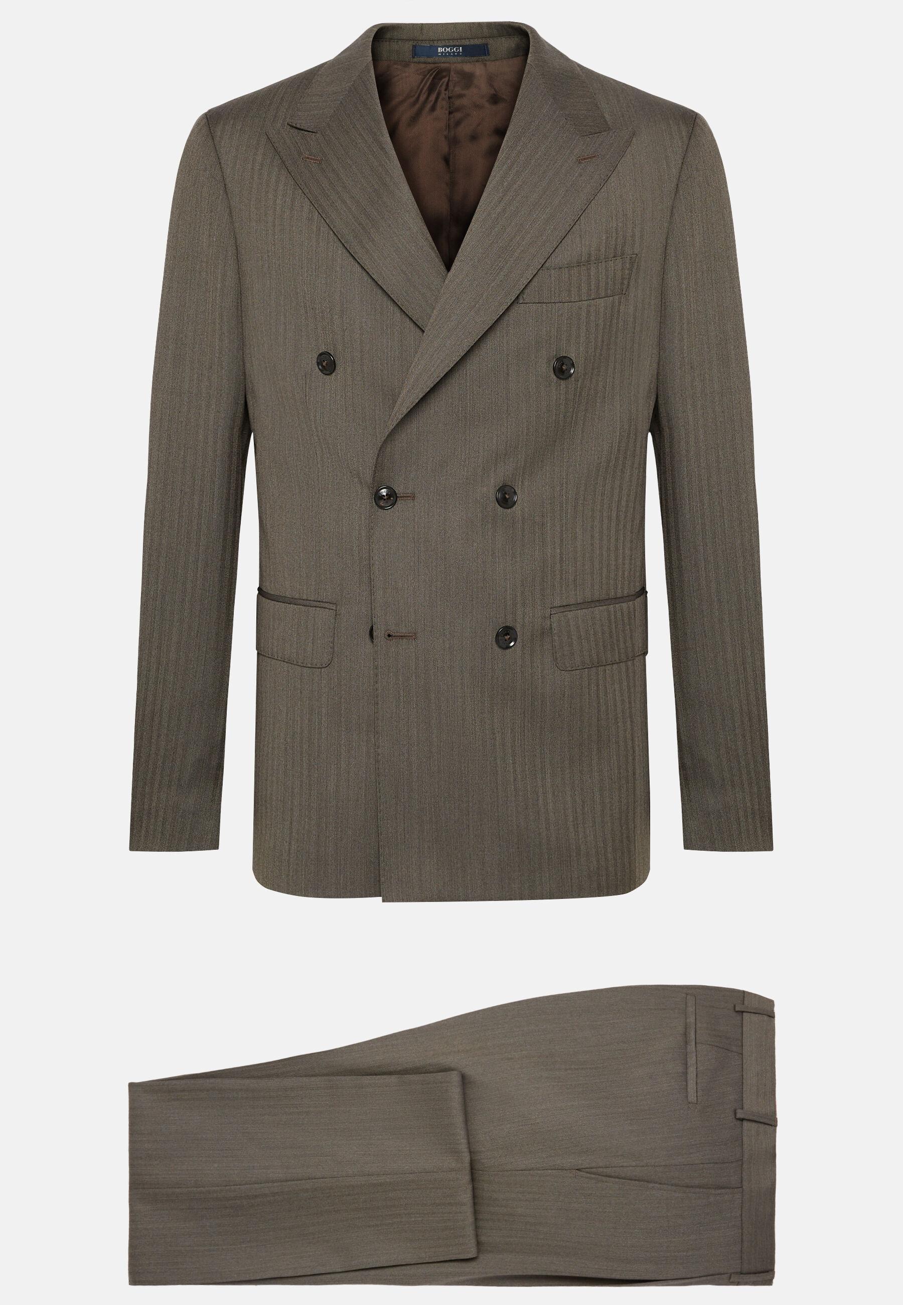 Double Breasted Herringbone Suit Grey, Taupe, large image number 9