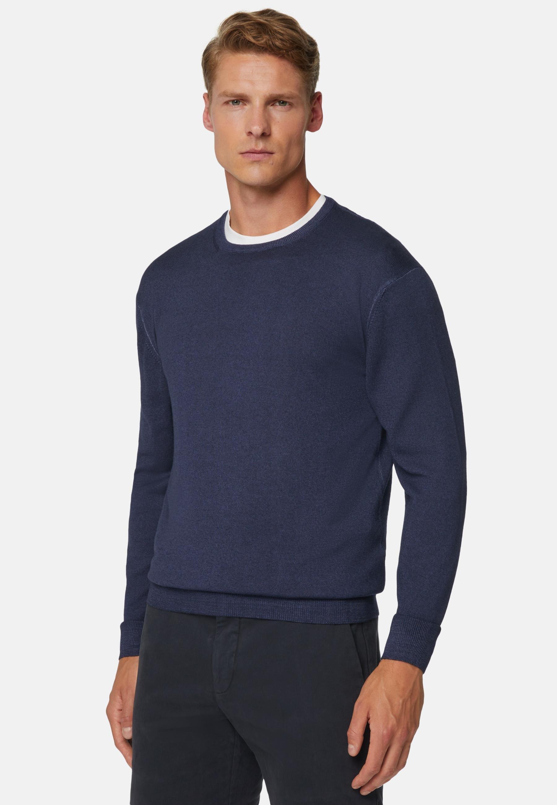 Merino Wool Crew Neck Jumper Navy, Navy blue, medium