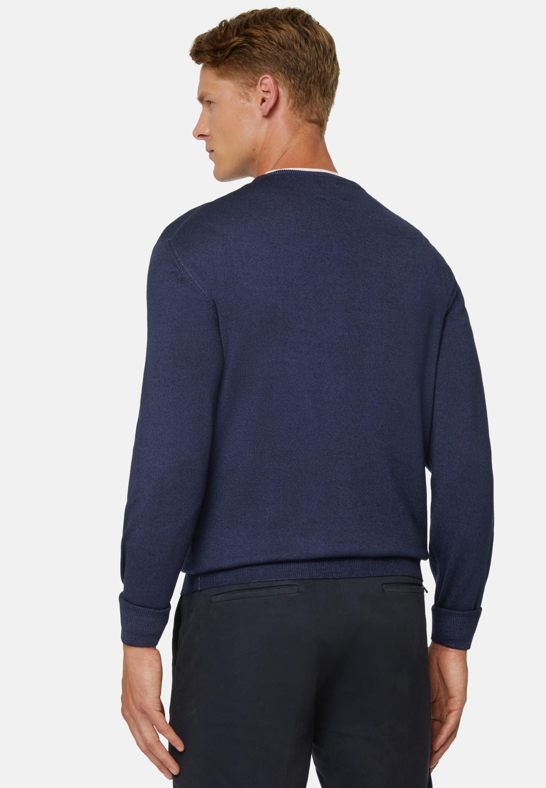 Merino Wool Crew Neck Jumper Navy, Navy blue, large image number 1
