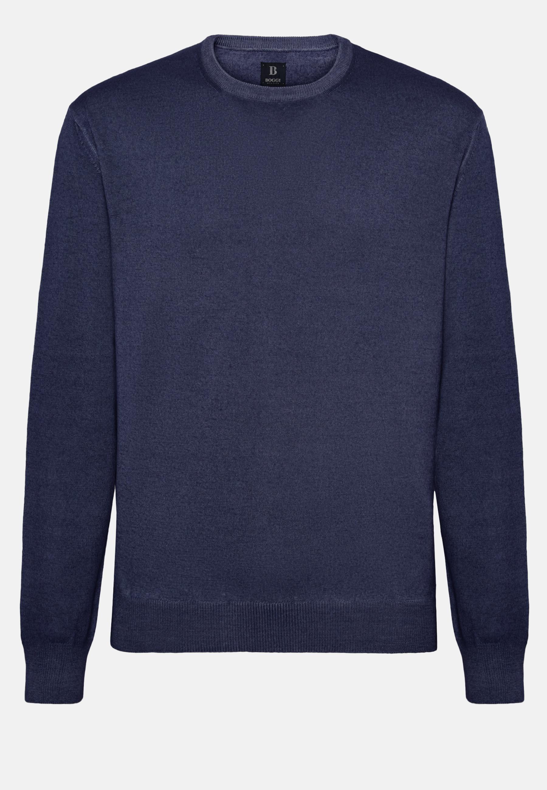 Merino Wool Crew Neck Jumper Navy, Navy blue, large image number 3