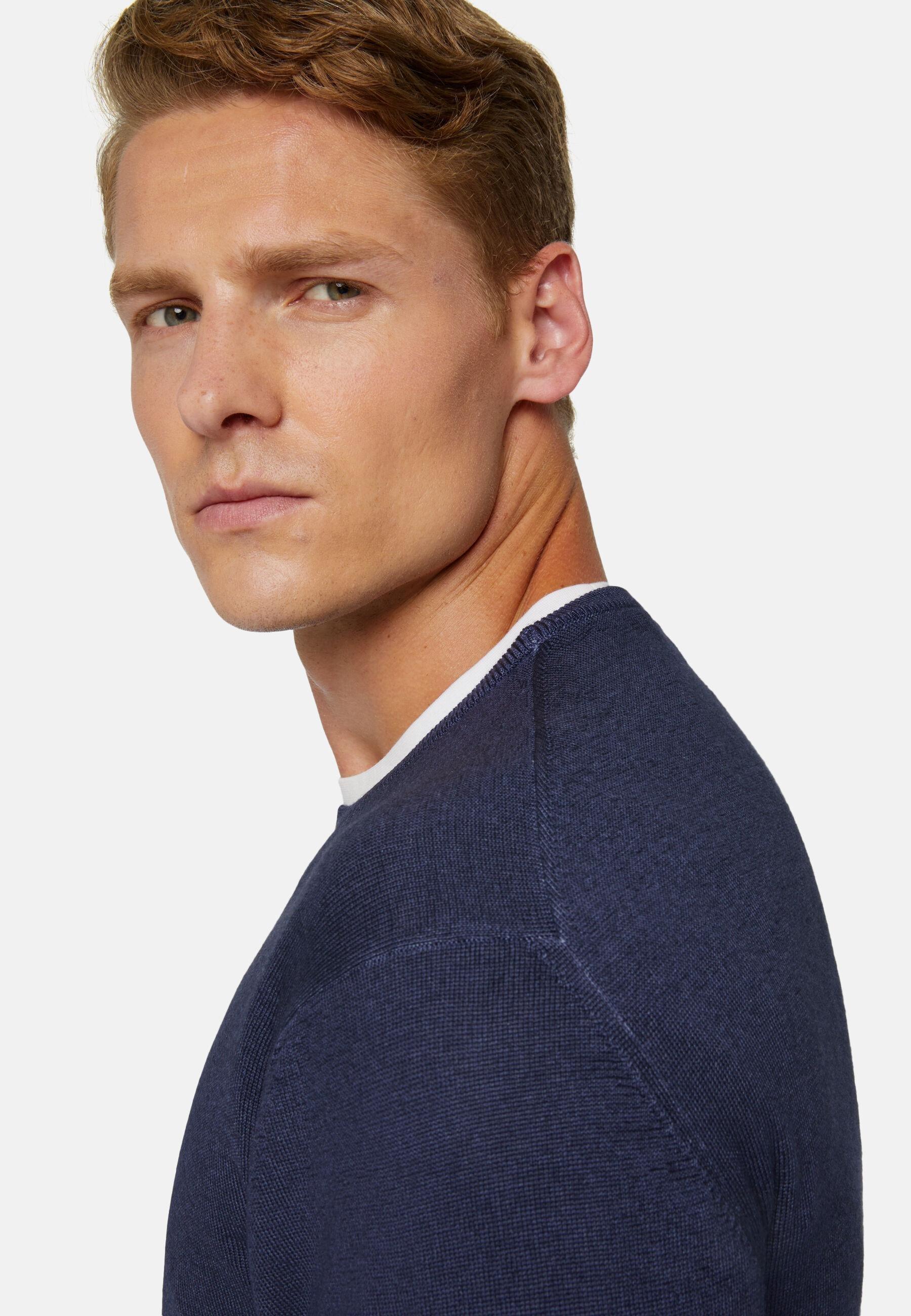 Merino Wool Crew Neck Jumper Navy, Navy blue, large image number 5