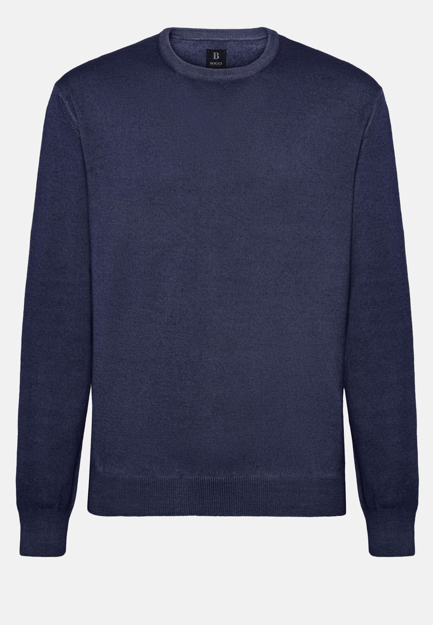 Merino Wool Crew Neck Jumper Navy, Navy blue, large image number 7