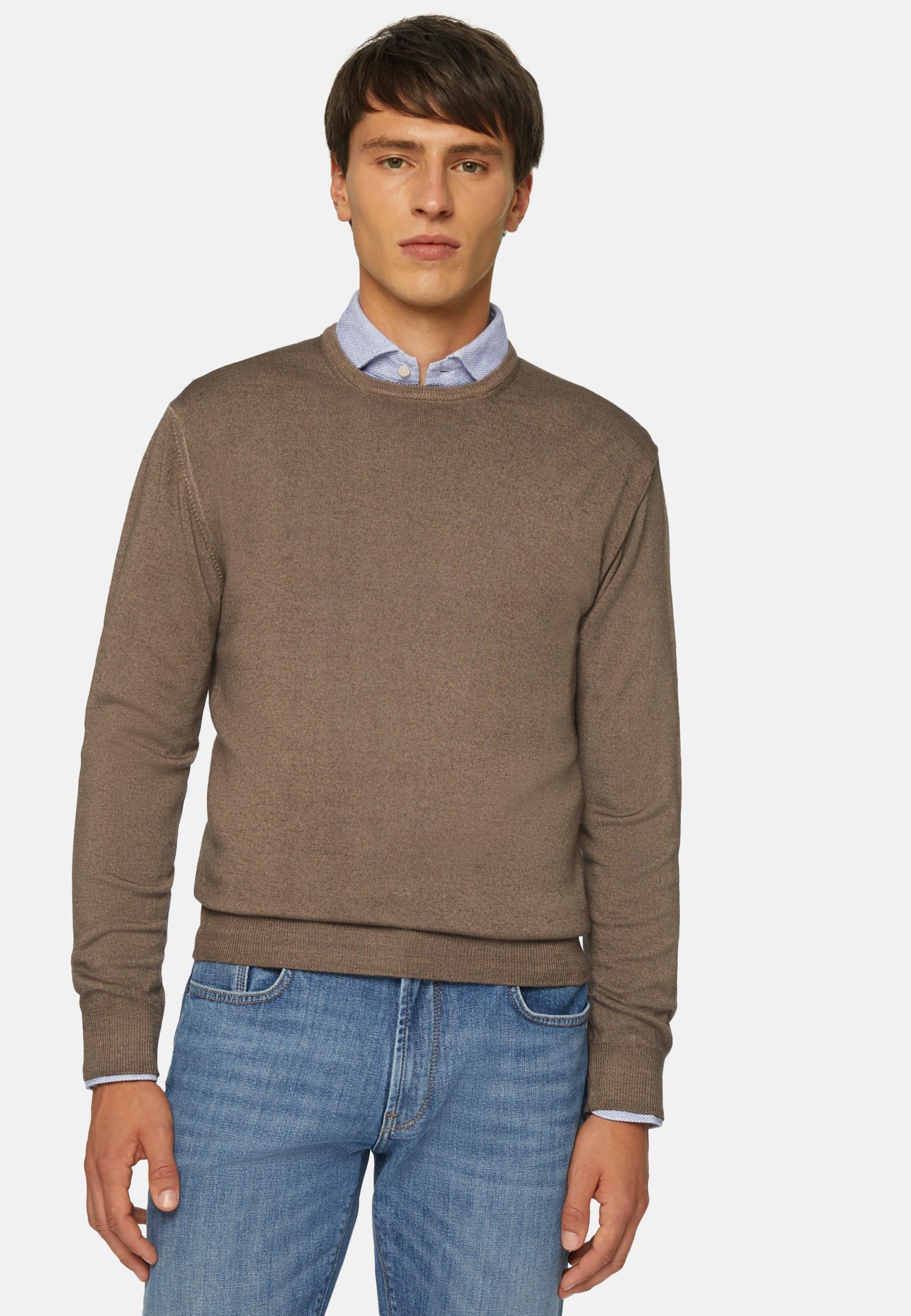 Merino Wool Crew Neck Jumper Grey, Taupe, large image number 0
