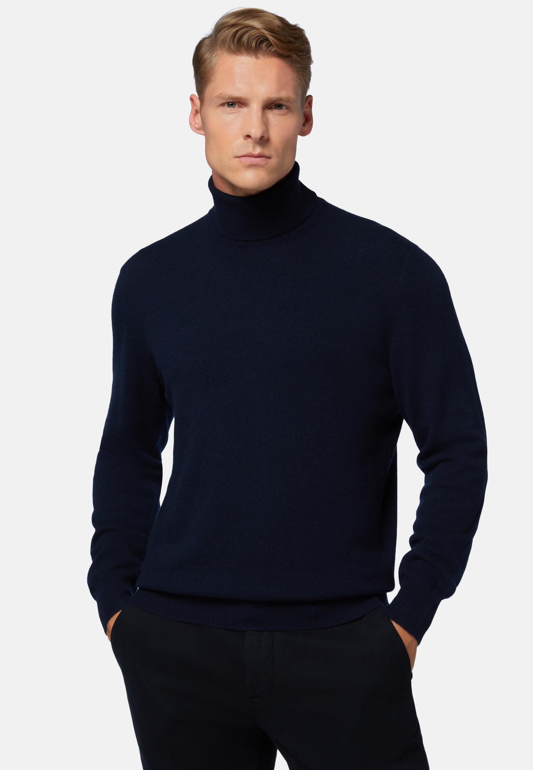 Navy Polo Neck Jumper In Cashmere Blue, , large image number 0
