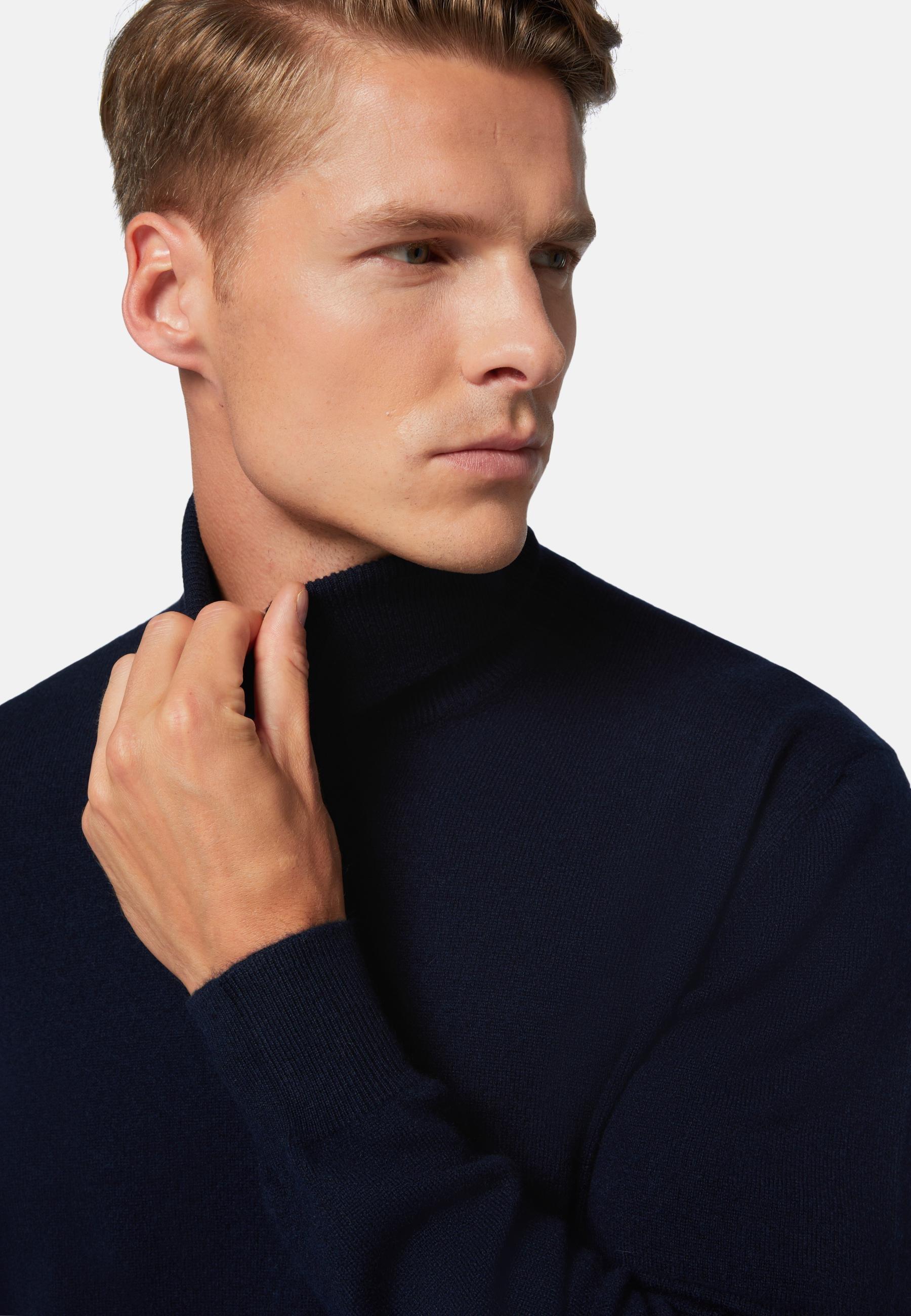 Navy Polo Neck Jumper In Cashmere Blue, , large image number 2
