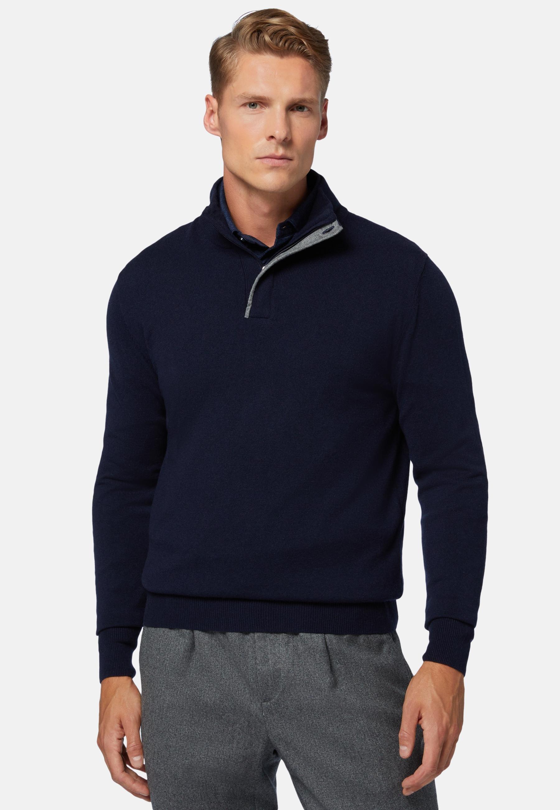 Wool/Cashmere Half Zip Jumper Navy, 3901_NAVY, large image number 0