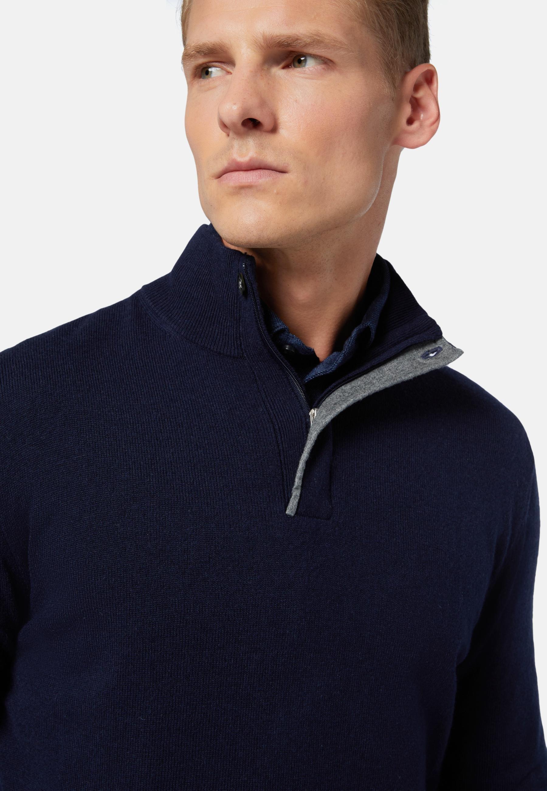 Wool/Cashmere Half Zip Jumper Navy, 3901_NAVY, large image number 4