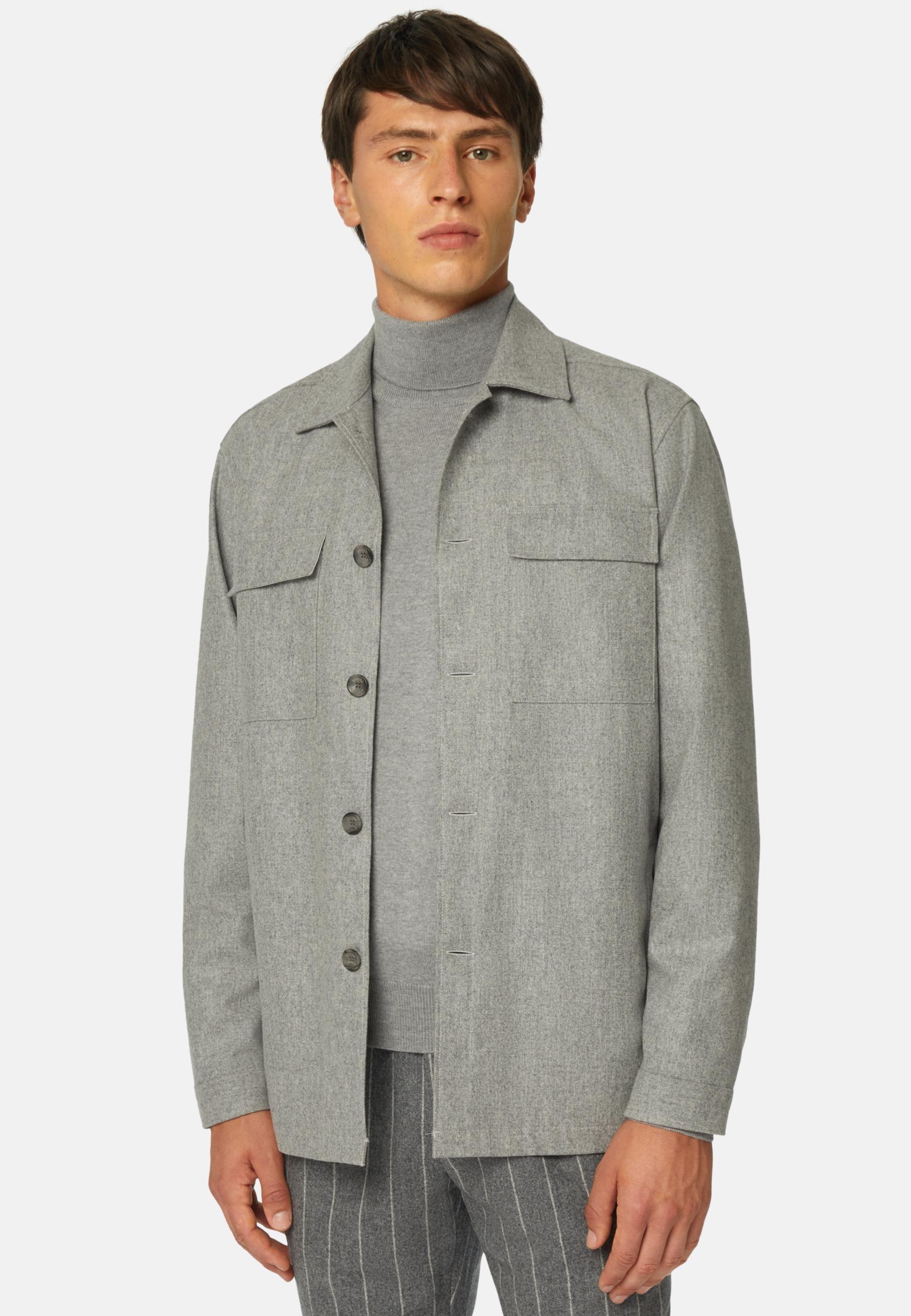 Link Shirt Jacket In Wool Flannel Grey, , large image number 0