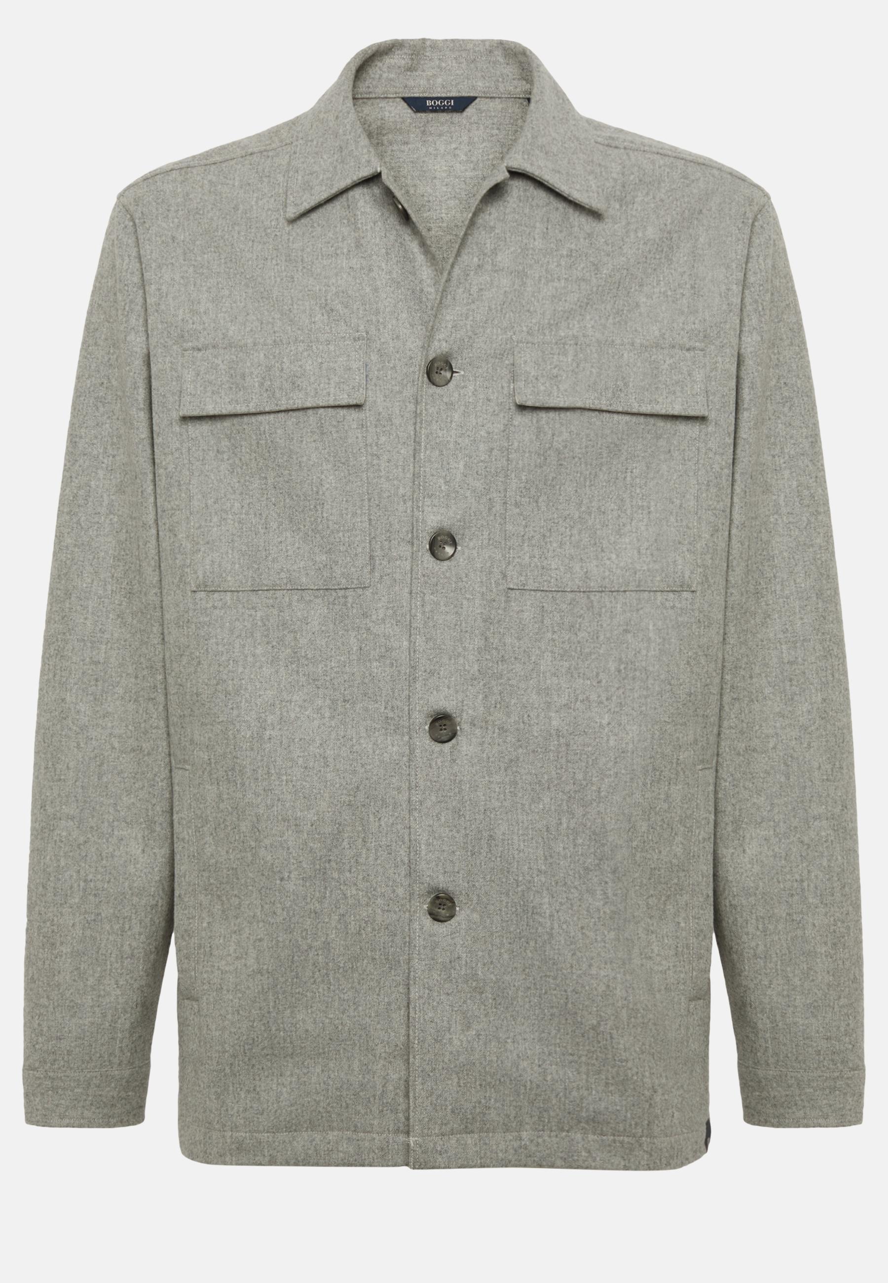 Link Shirt Jacket In Wool Flannel Grey, Grey, large image number 6