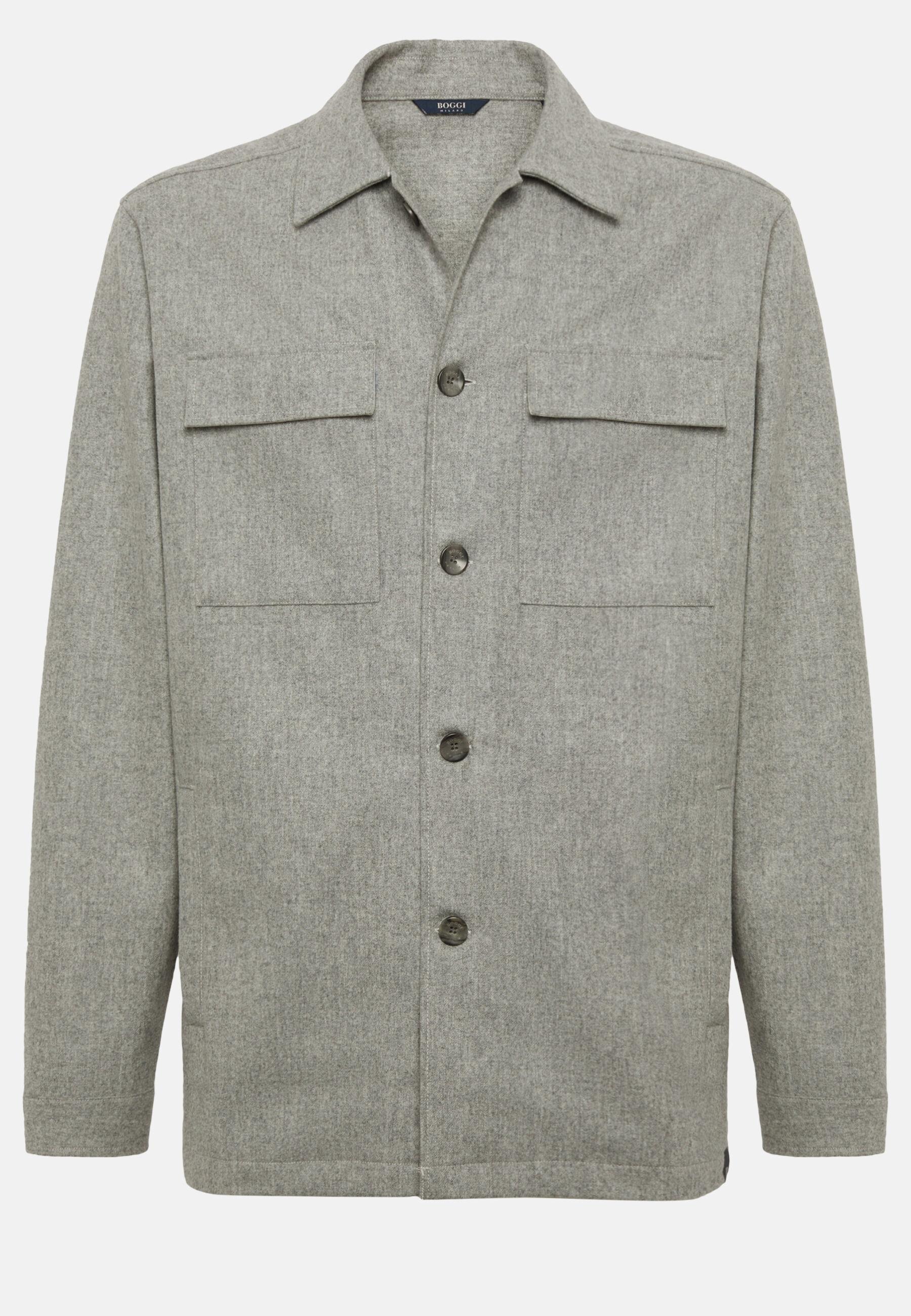 Link Shirt Jacket In Wool Flannel Grey, Grey, large image number 7