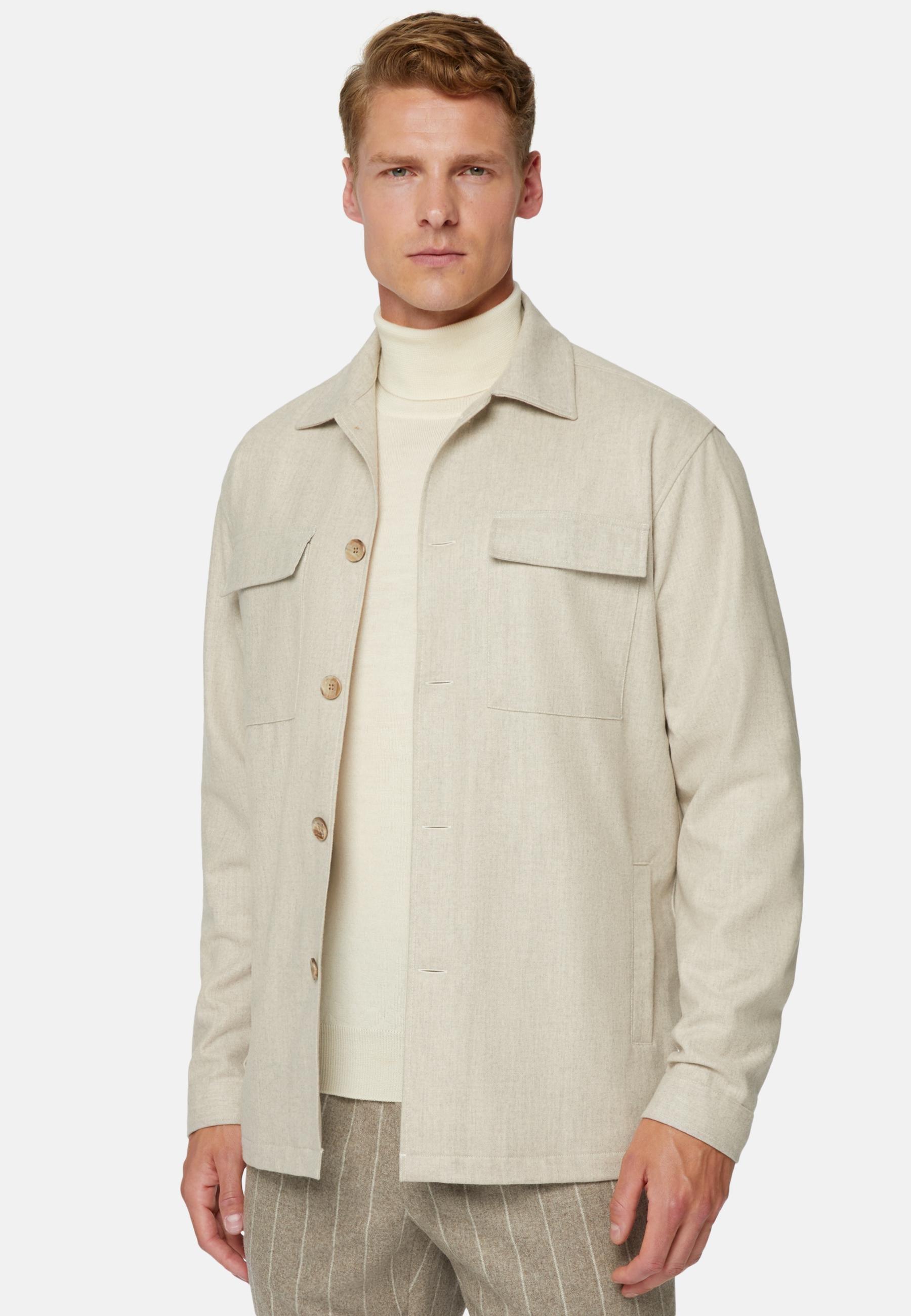 Link Shirt Jacket In Wool Flannel Beige, , large image number 0