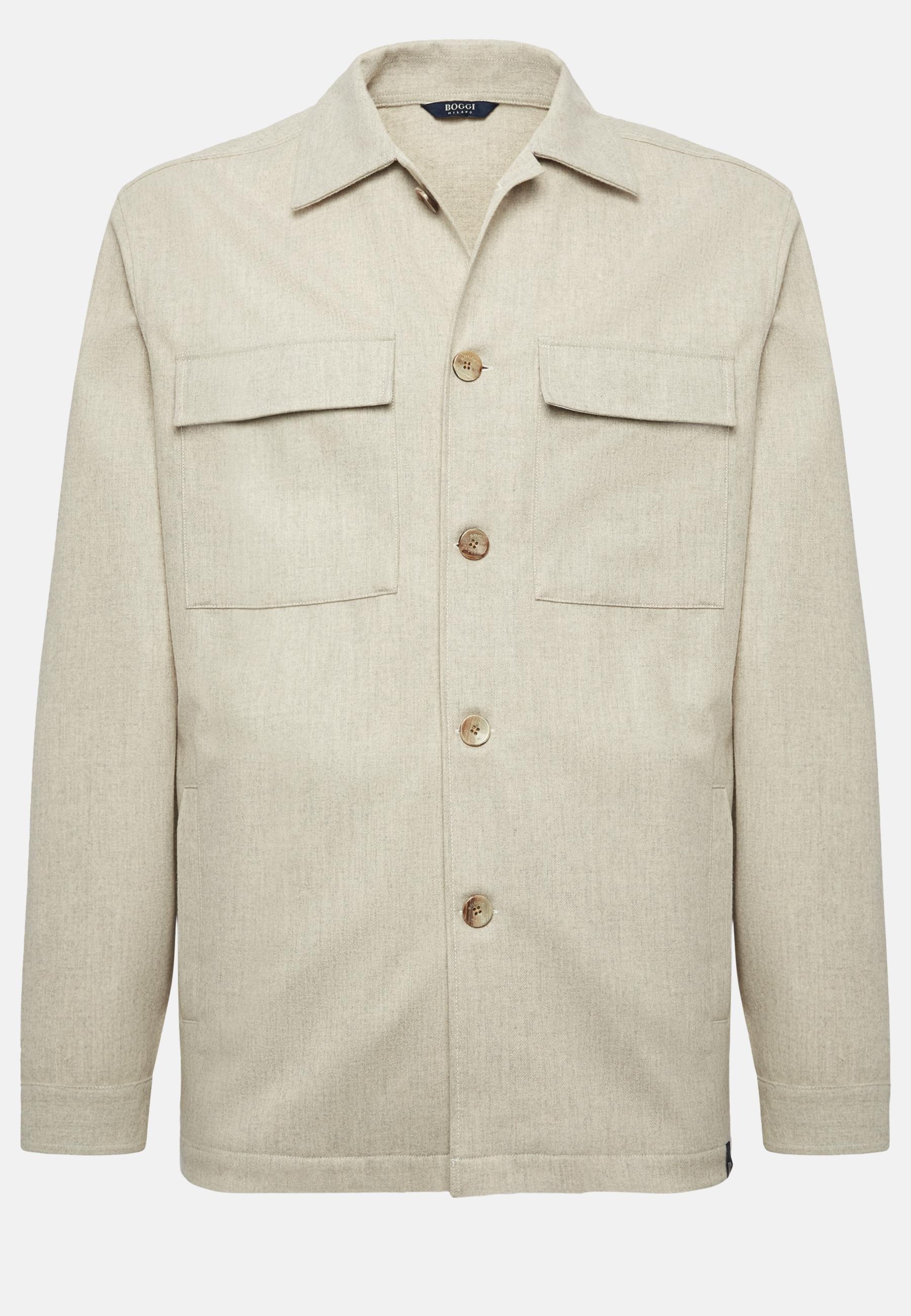 Link Shirt Jacket In Wool Flannel Beige, , large image number 3