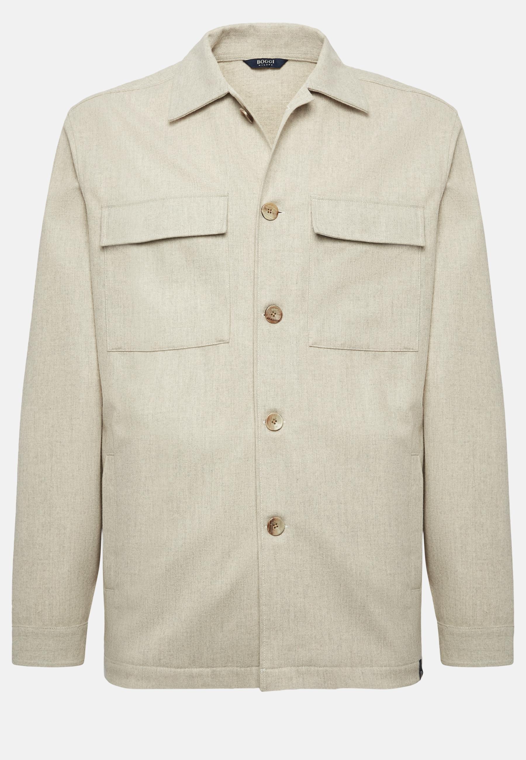 Boggi Milano - Beige Link Shirt Jacket In Wool Flannel