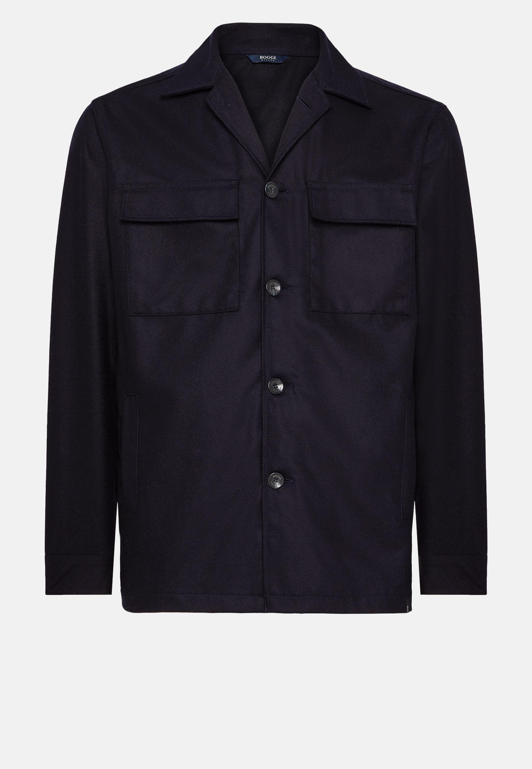 Link Shirt Jacket in Wool Flannel, Navy Blue, Navy blue, large image number 6