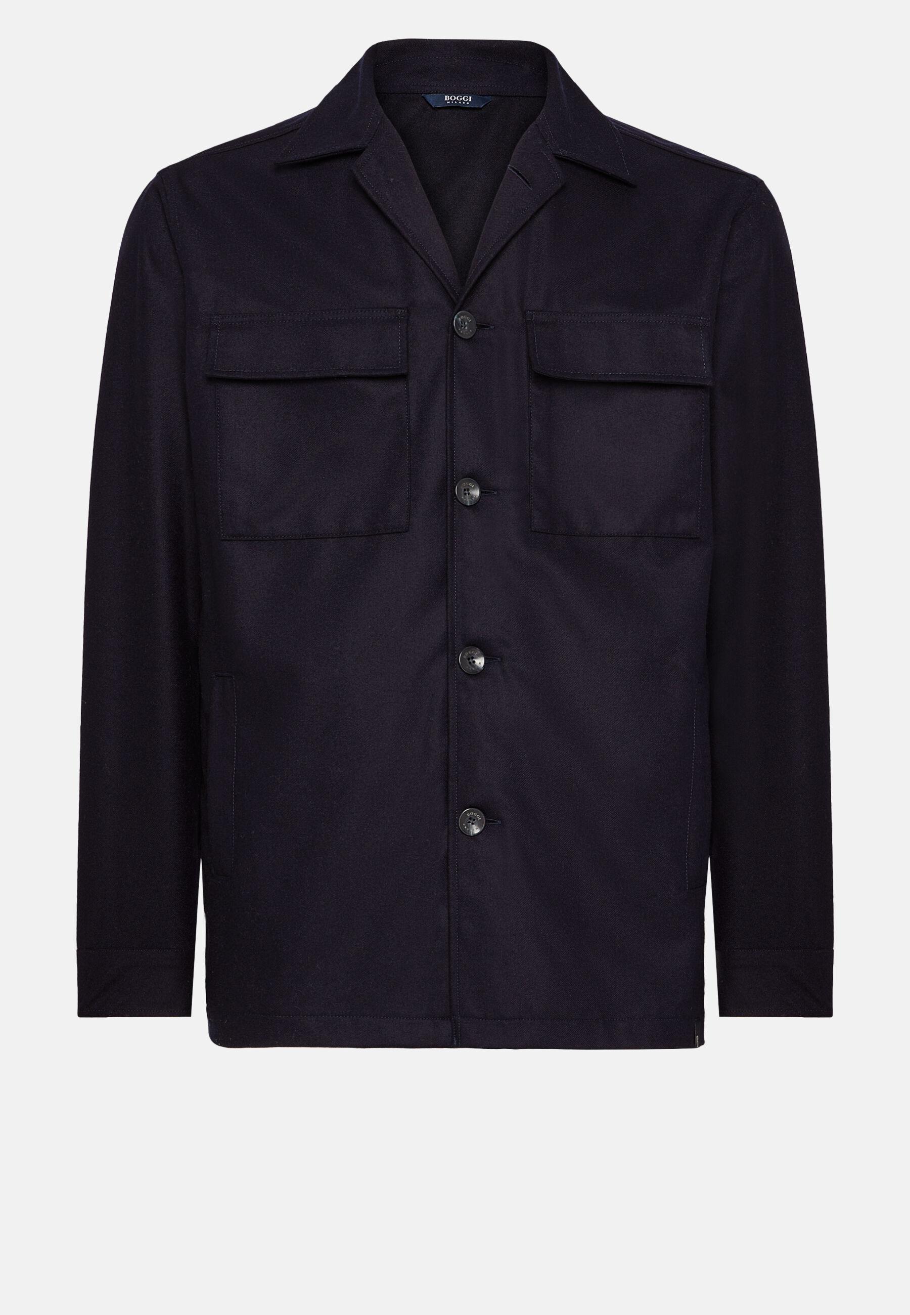 Link Shirt Jacket in Wool Flannel, Navy Blue, Navy blue, large image number 7