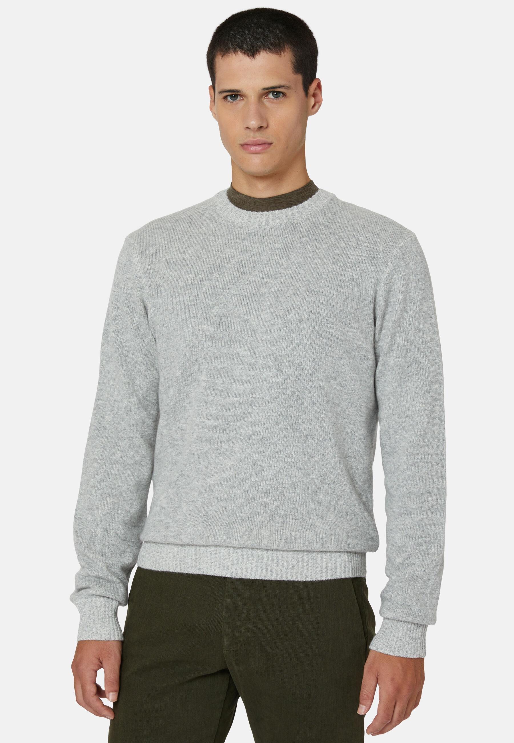 Crew Neck Jumper in A Cashmere Blend, Grey, Grey, large image number 1