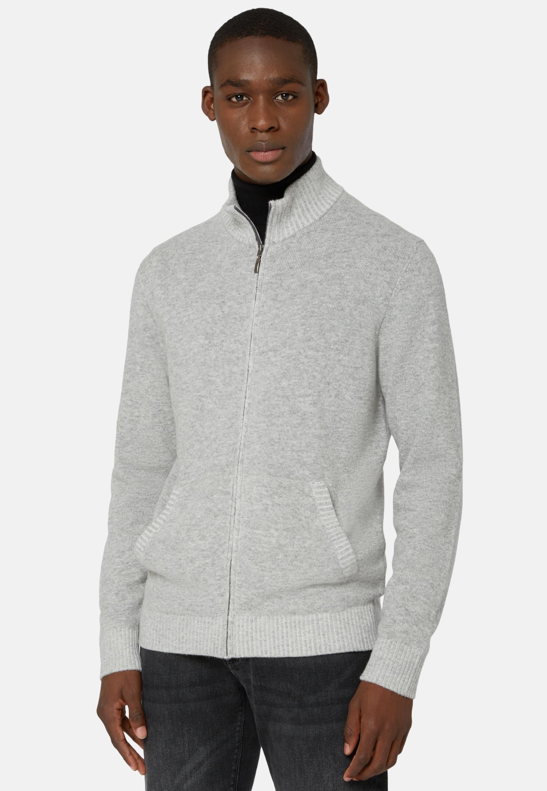 Full-Zip Jumper In A Cashmere Blend Grey, Grey, medium