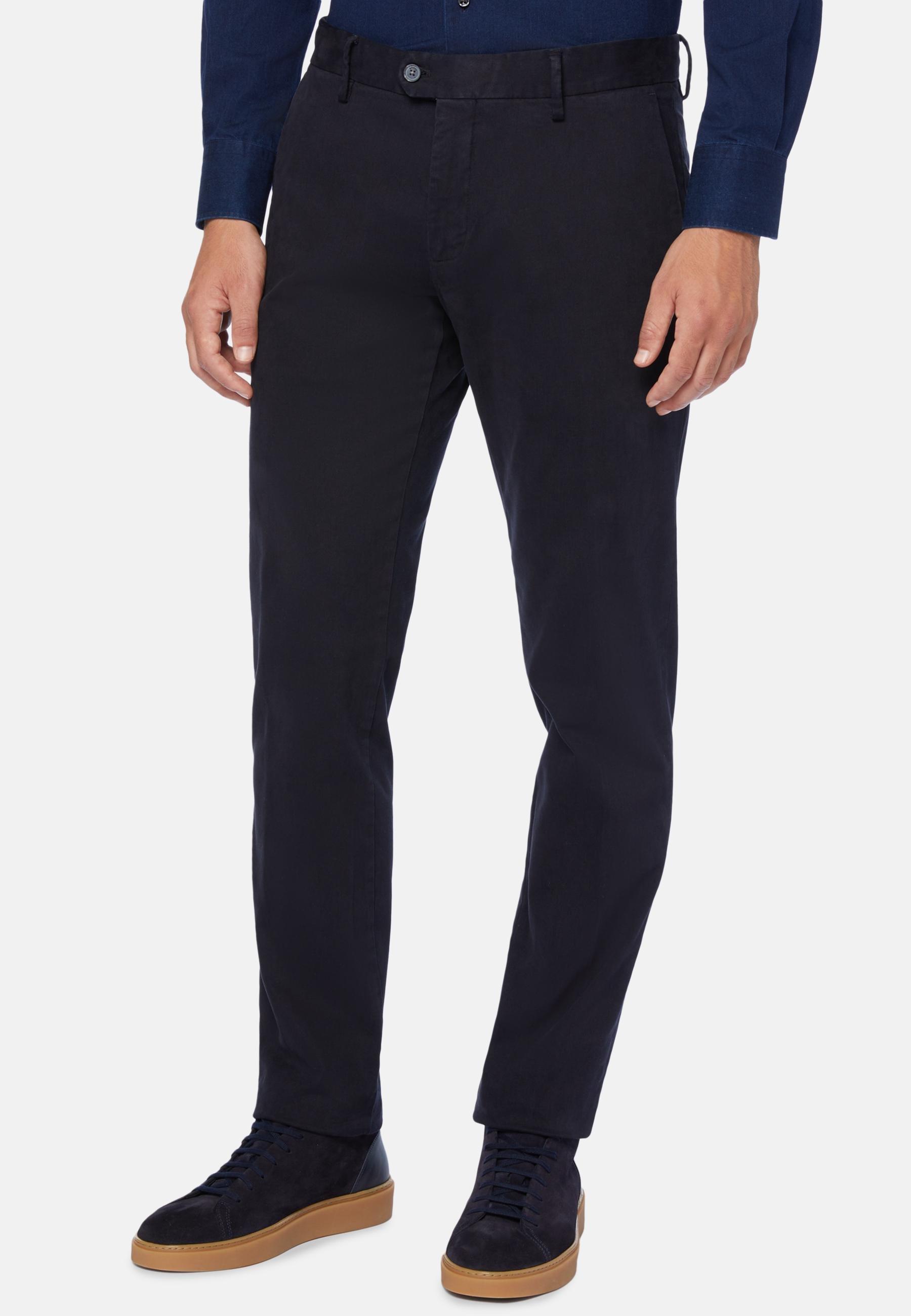 Stretch Cotton/Tencel Trousers Blue, Navy blue, medium