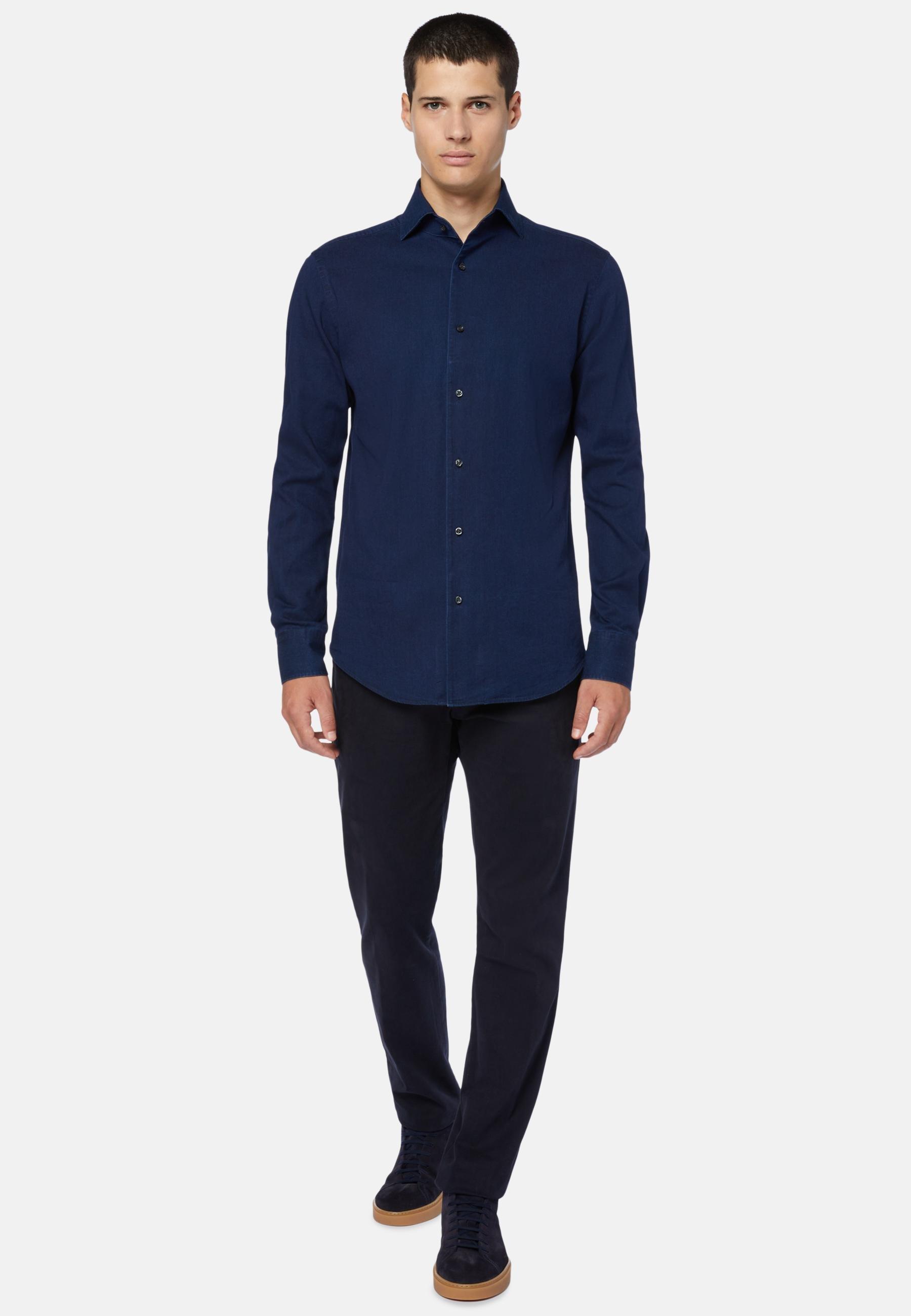 Stretch Cotton/Tencel Trousers Blue, Navy blue, large image number 1
