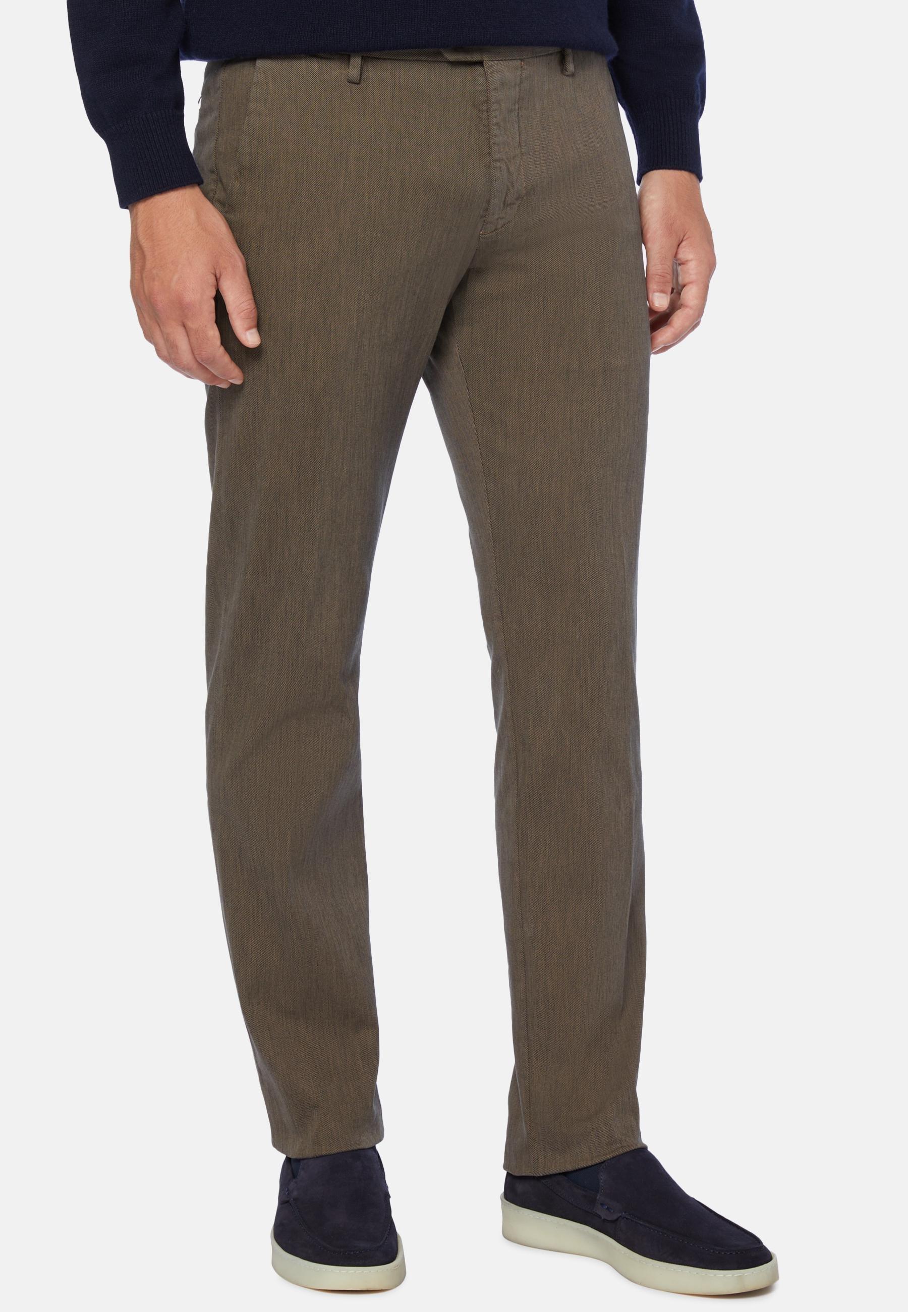 Stretch Cotton/Tencel Trousers Brown, Brown, medium
