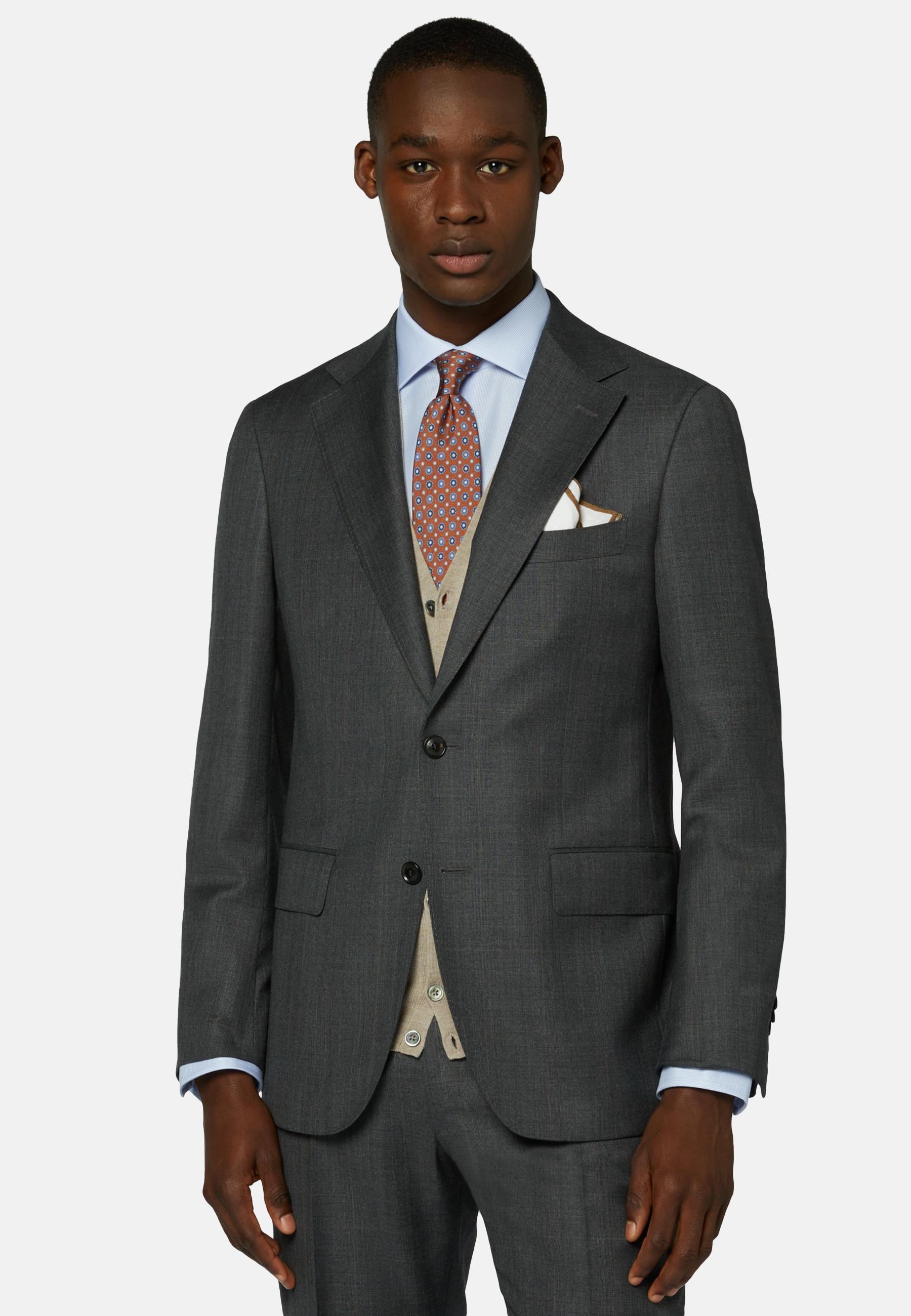 Prince Of Wales Check Suit In Pure Wool Grey, Grey, medium