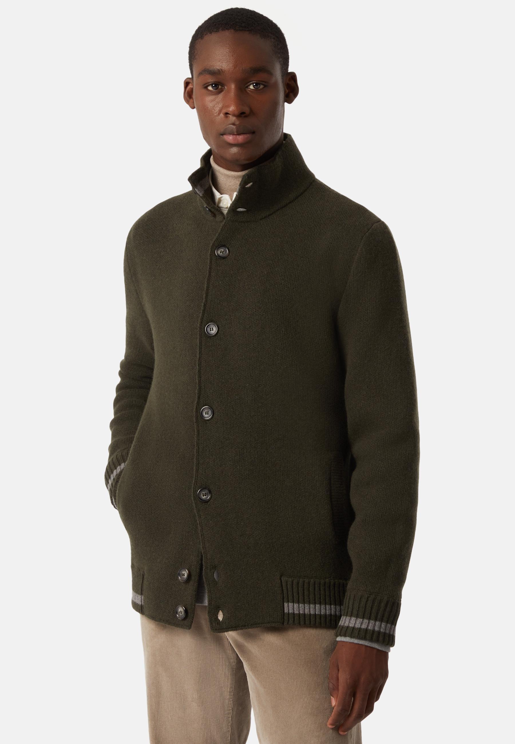 Mixed Wool Bomber Cardigan Green, , large image number 0