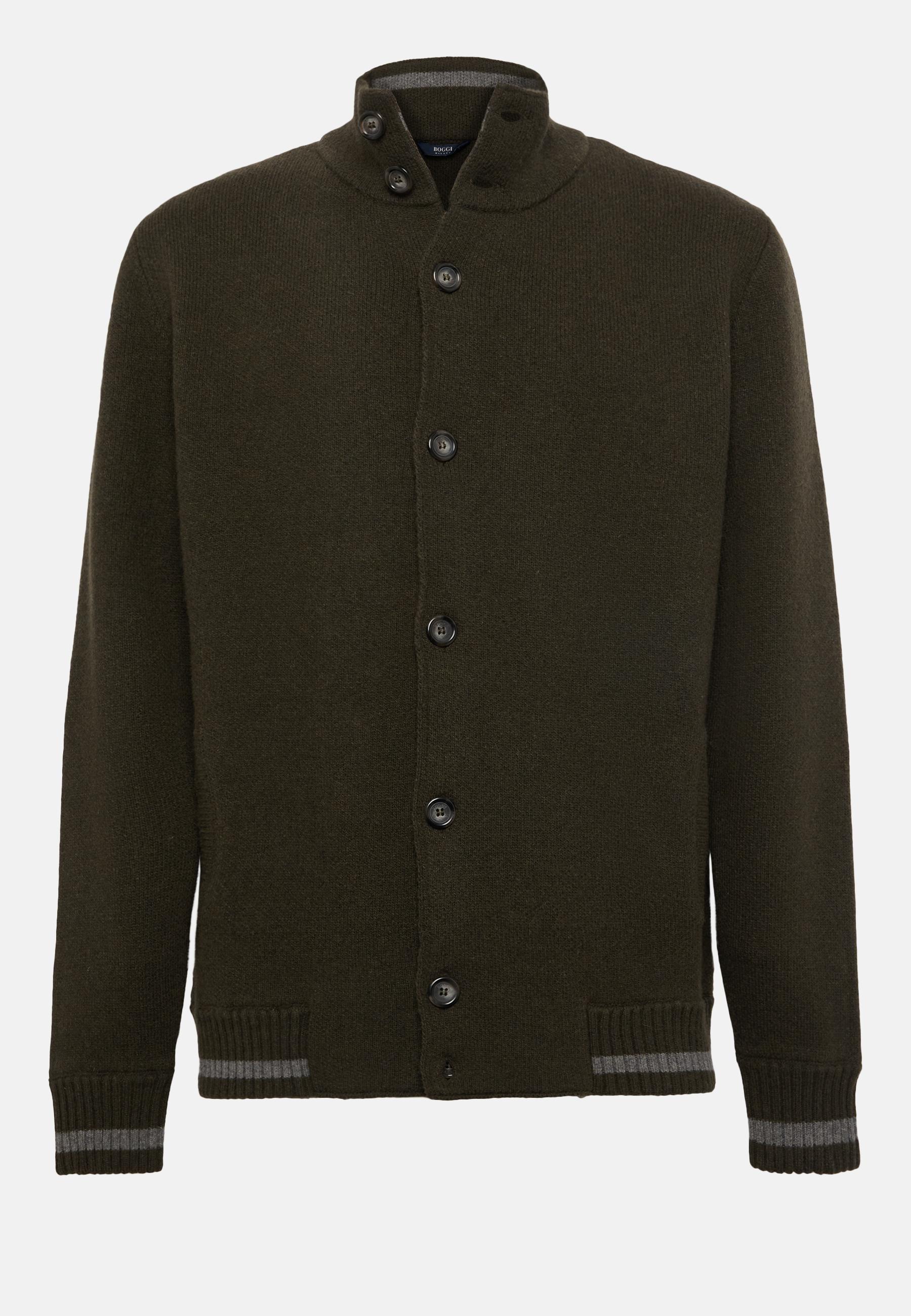 Mixed Wool Bomber Cardigan Green, Military Green, large image number 6