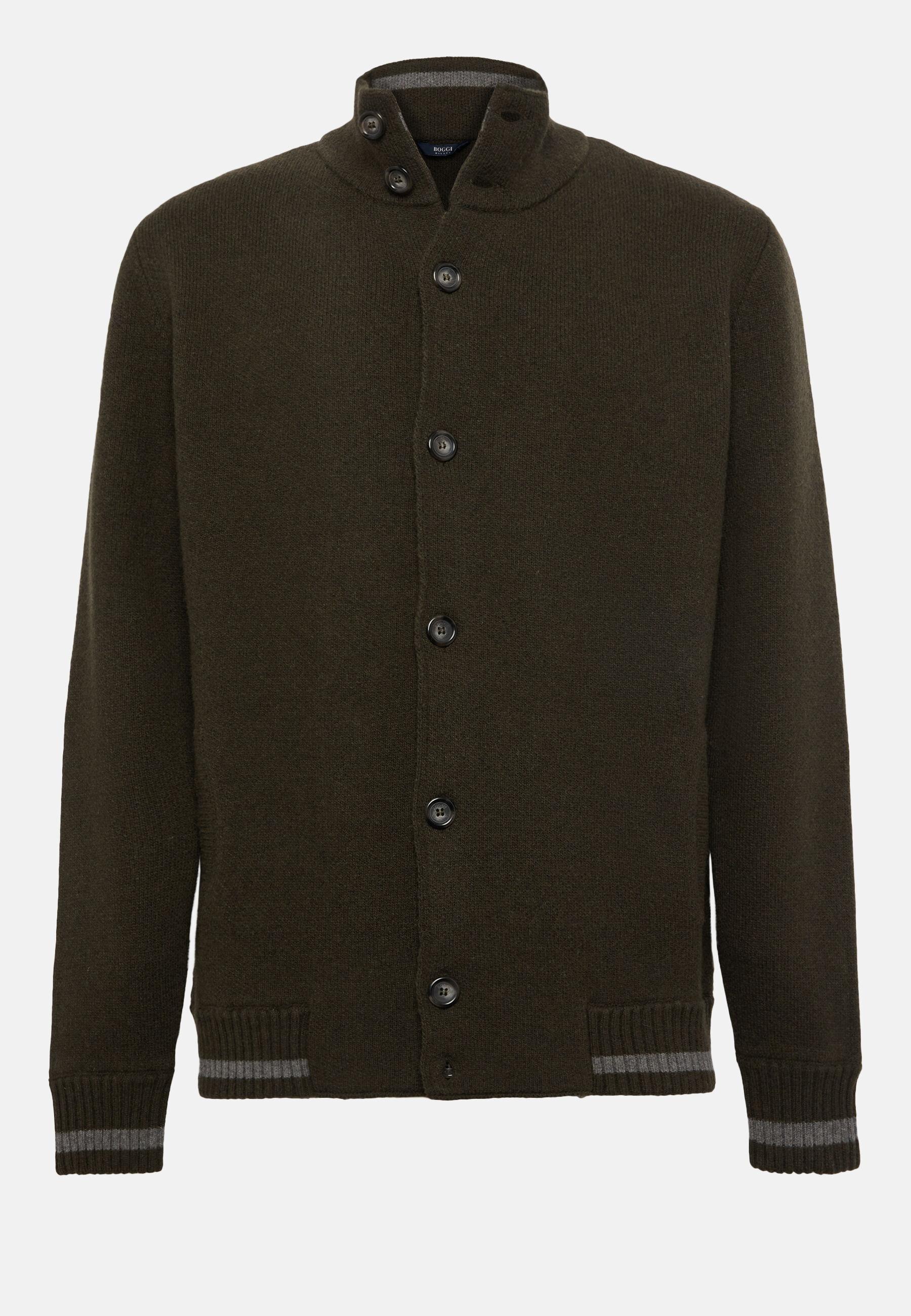 Mixed Wool Bomber Cardigan Green, Military Green, large image number 7