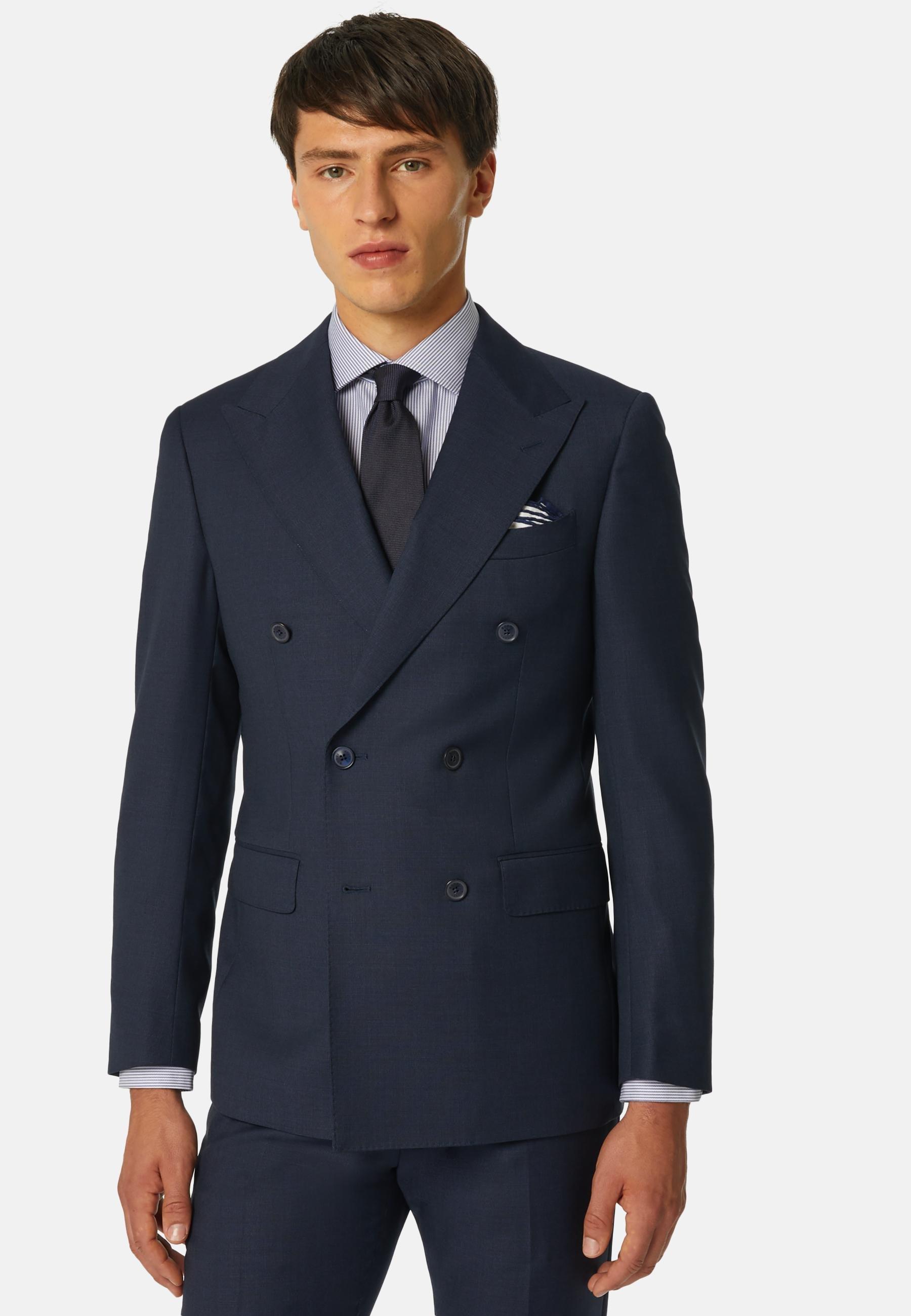 Double-Breasted Micro-Textured Suit Blue, , large image number 0