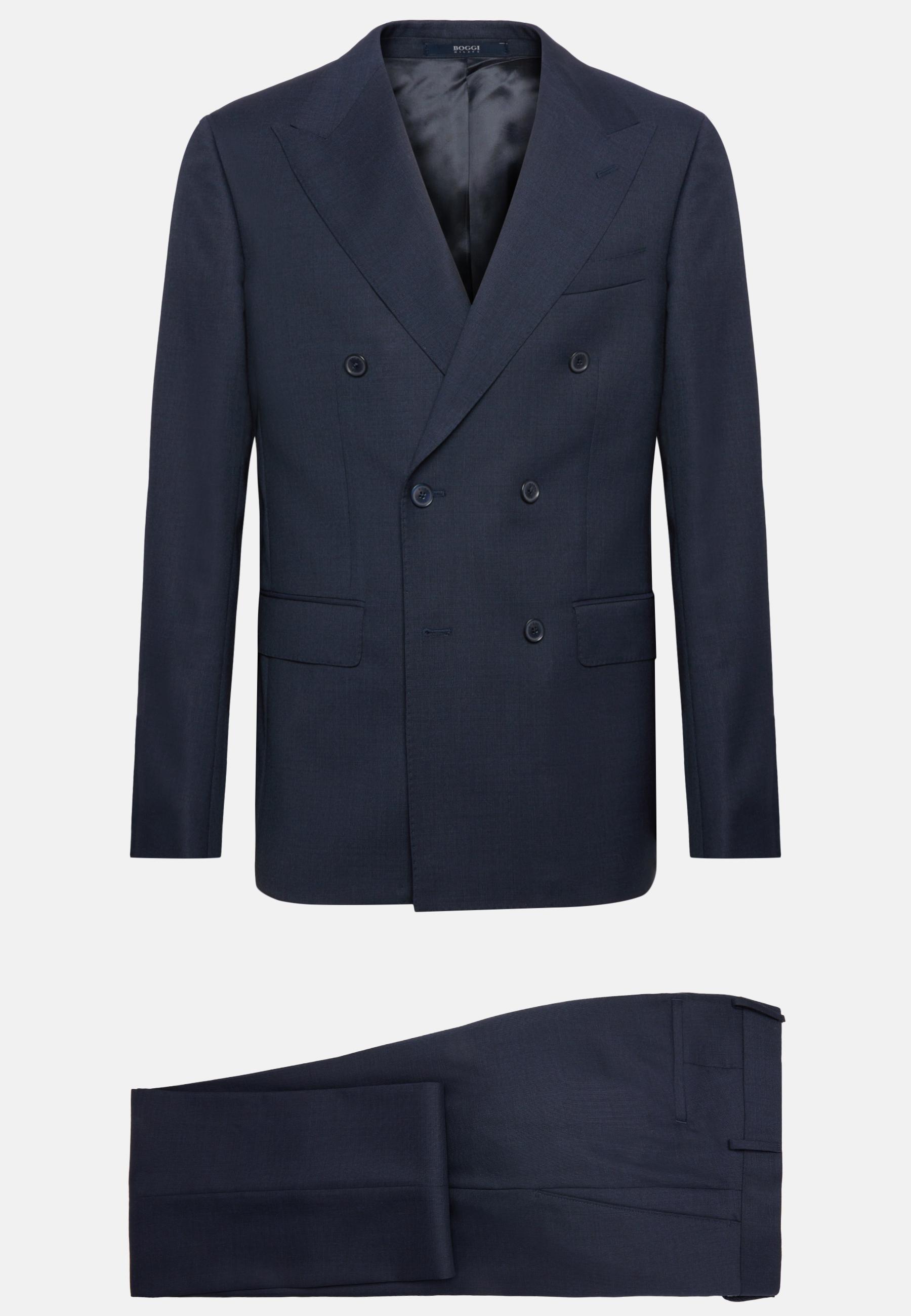 Double-Breasted Micro-Textured Suit Blue, , large image number 4