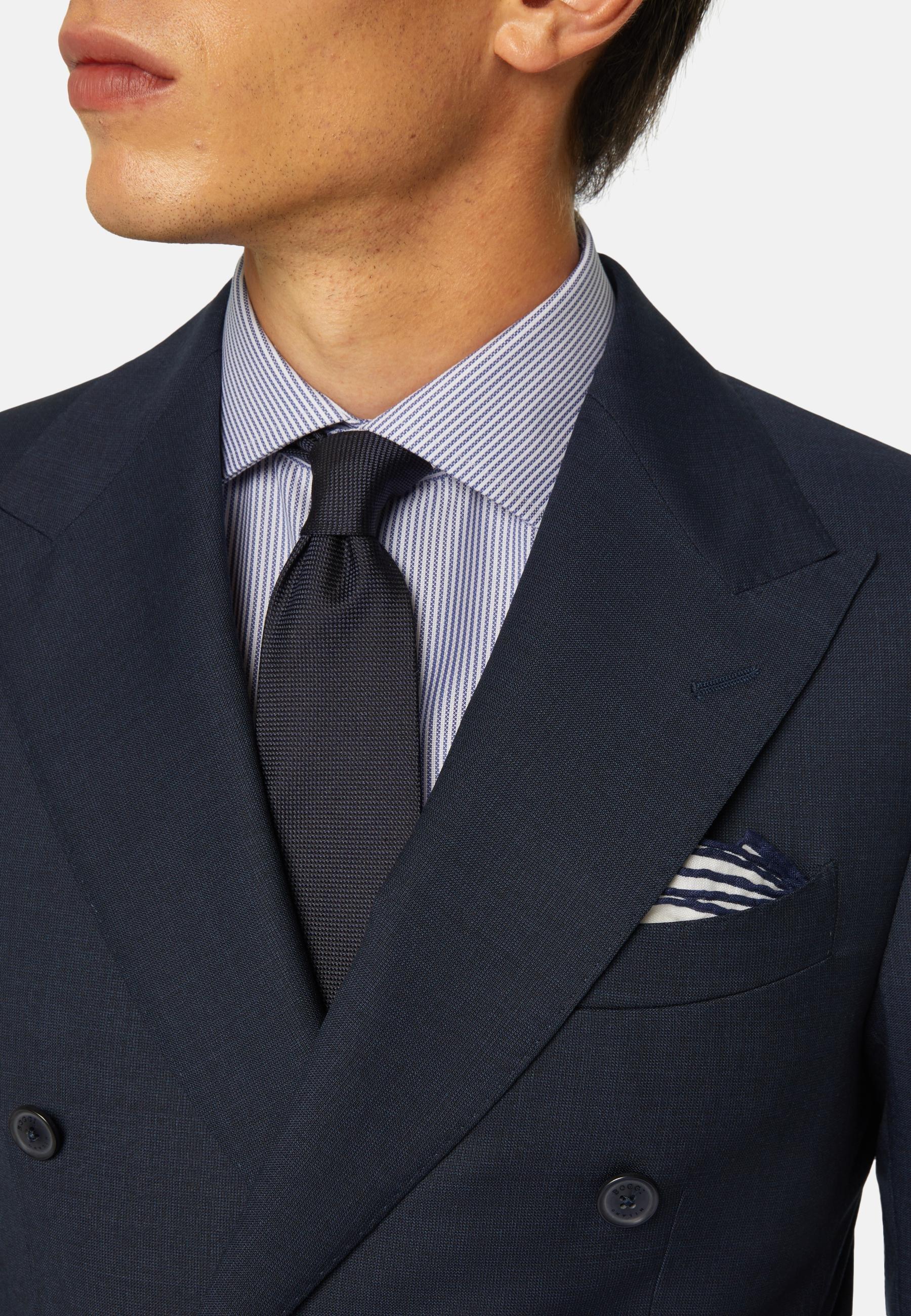 Double-Breasted Micro-Textured Suit, Navy Blue, Navy blue, large image number 6