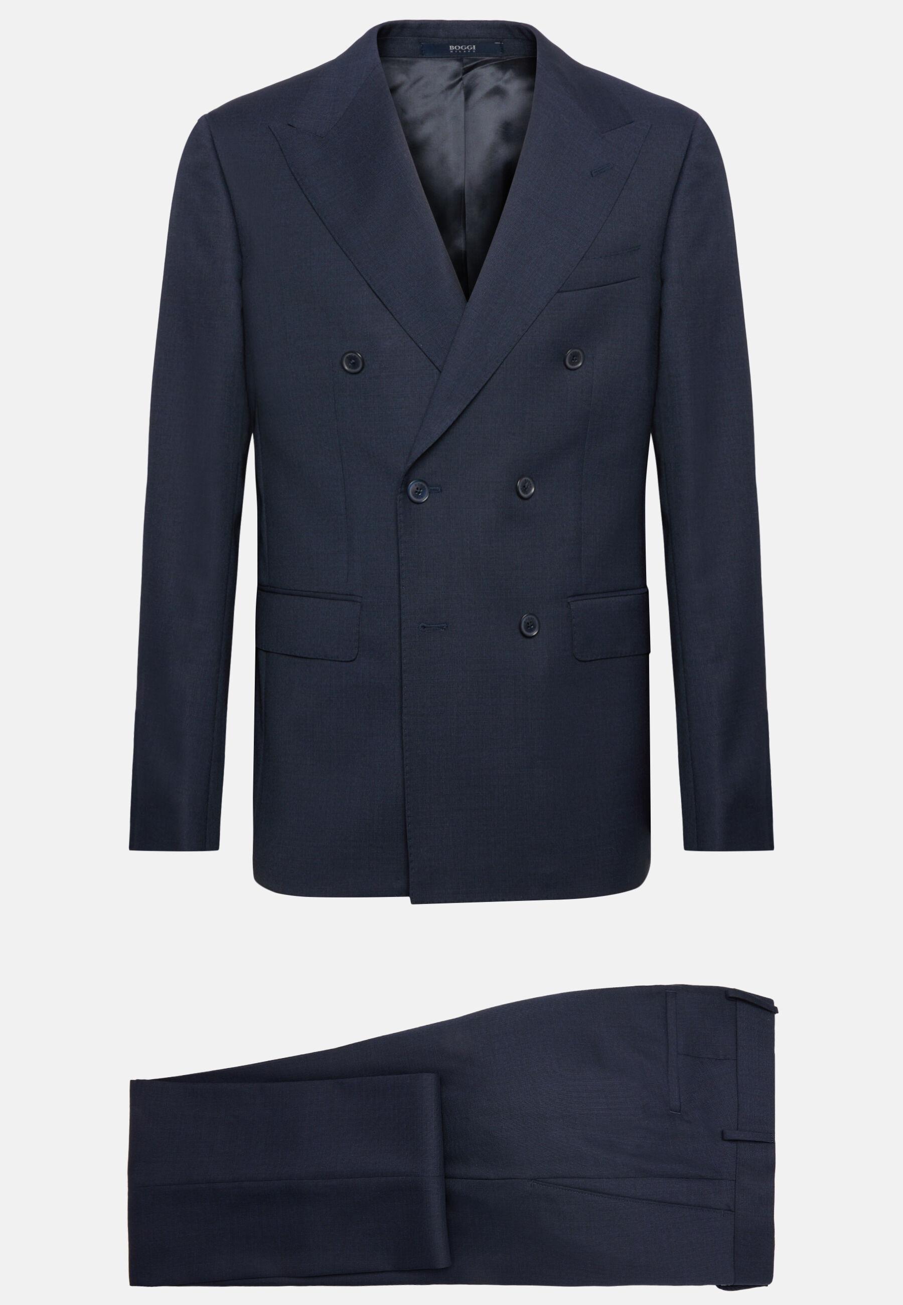 Double-Breasted Micro-Textured Suit, Navy Blue, Navy blue, large image number 9