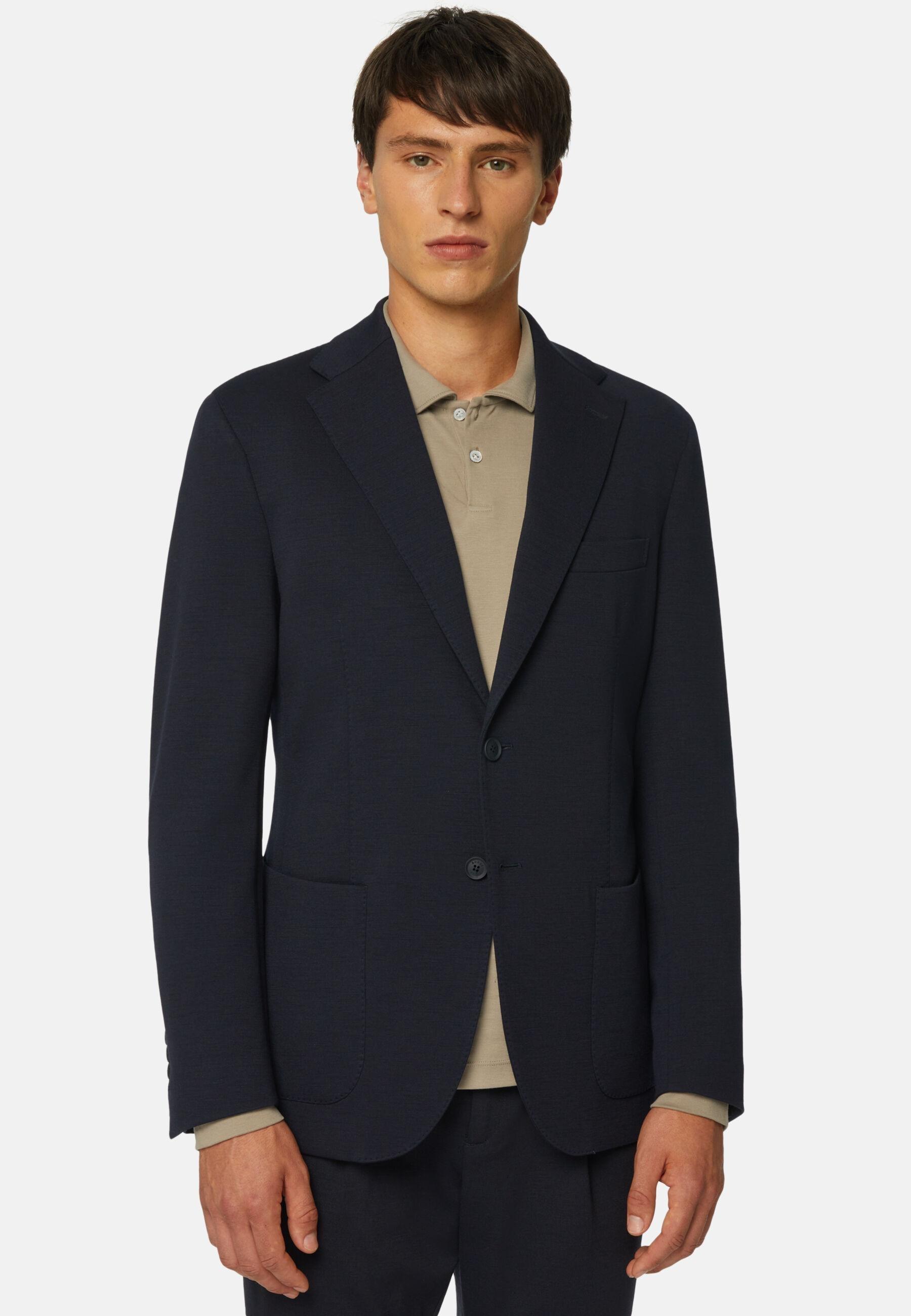 Jacket in Nylon and Wool B-Tech, Navy Blue, Navy blue, large image number 1