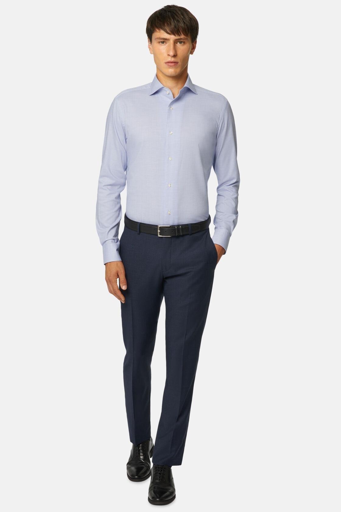 Houndstooth Oxford Cotton Shirt Blue, Blue, medium