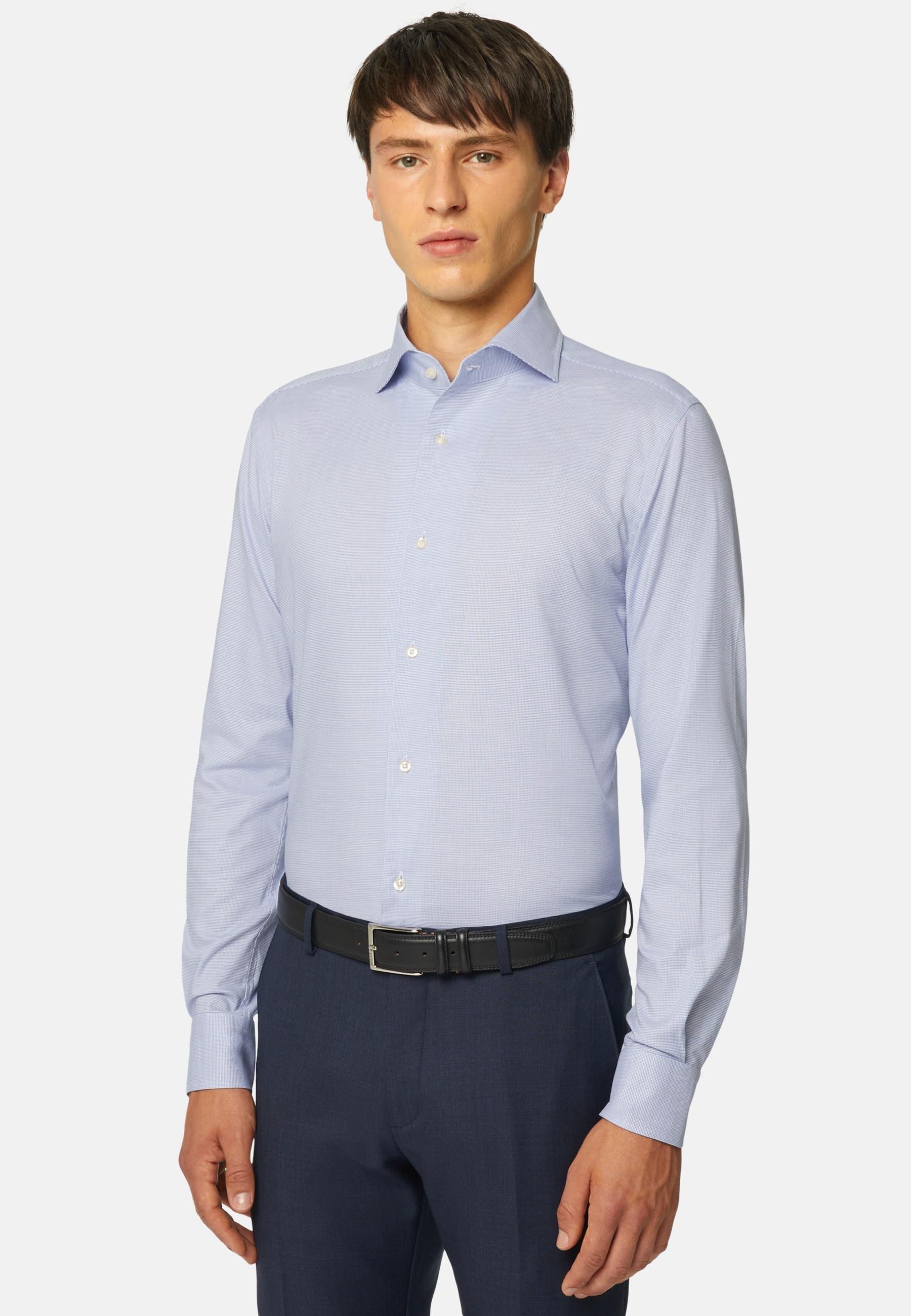 Houndstooth Oxford Cotton Shirt Blue, Blue, large image number 1