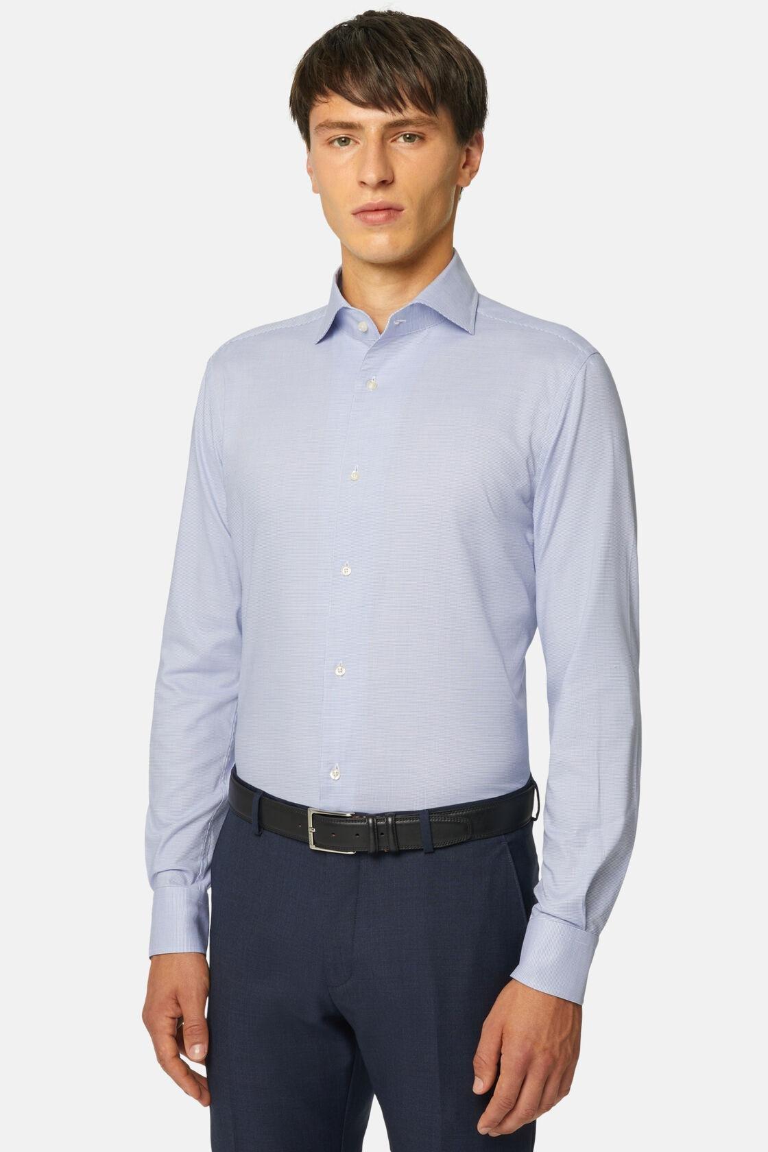 Houndstooth Oxford Cotton Shirt Blue, Blue, large image number 3