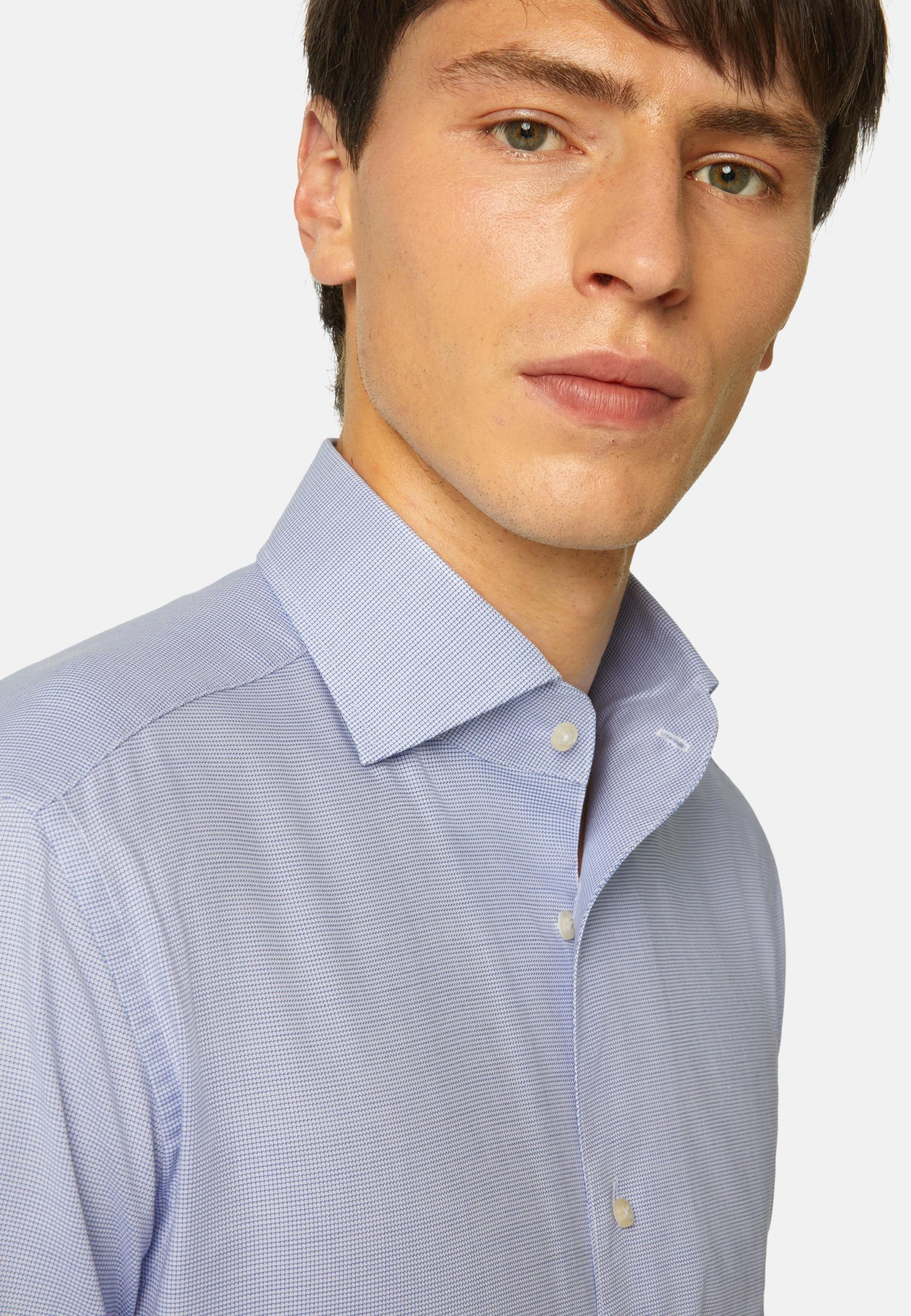 Houndstooth Oxford Cotton Shirt Blue, Blue, large image number 5