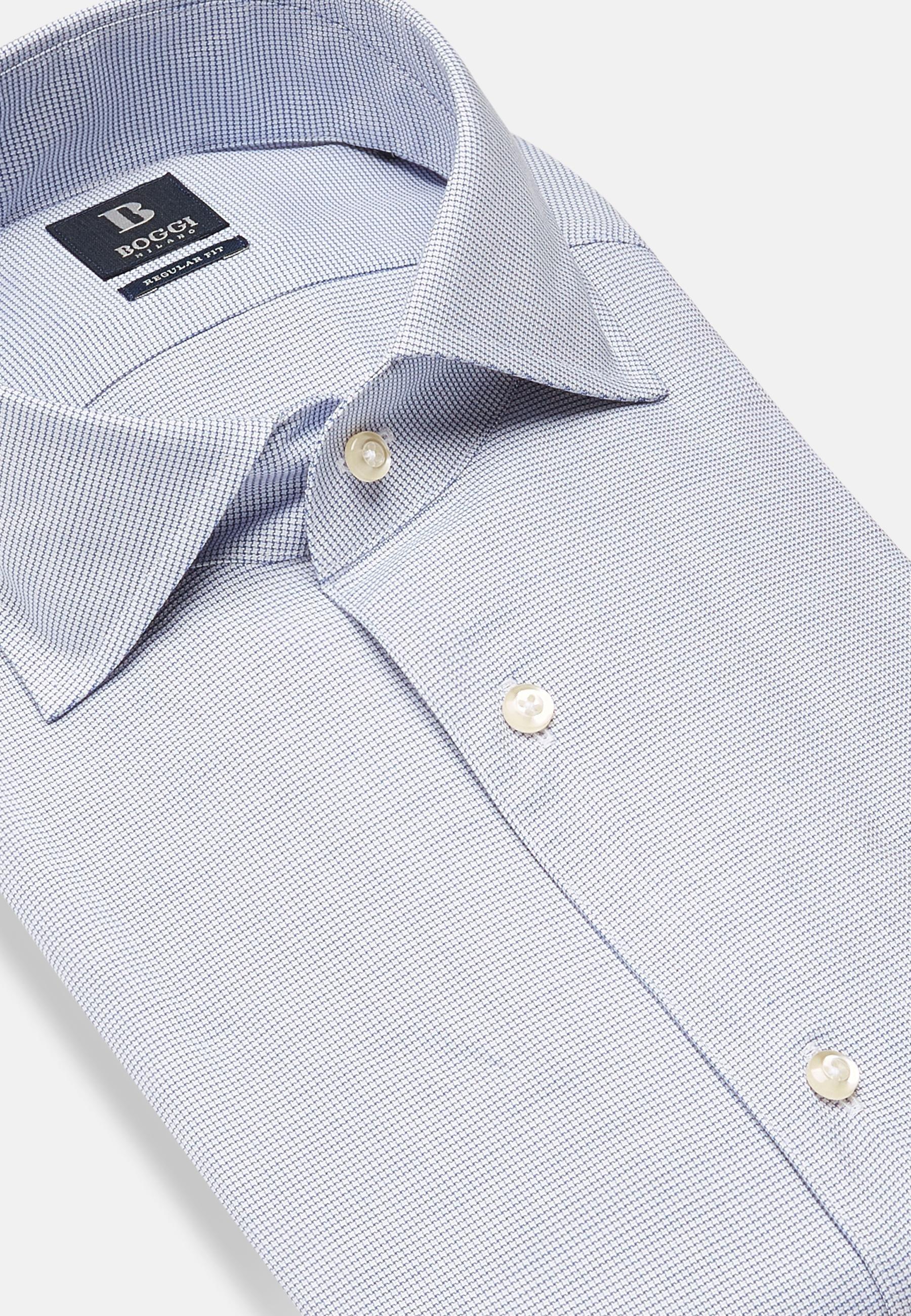Houndstooth Oxford Cotton Shirt Blue, Blue, large image number 7