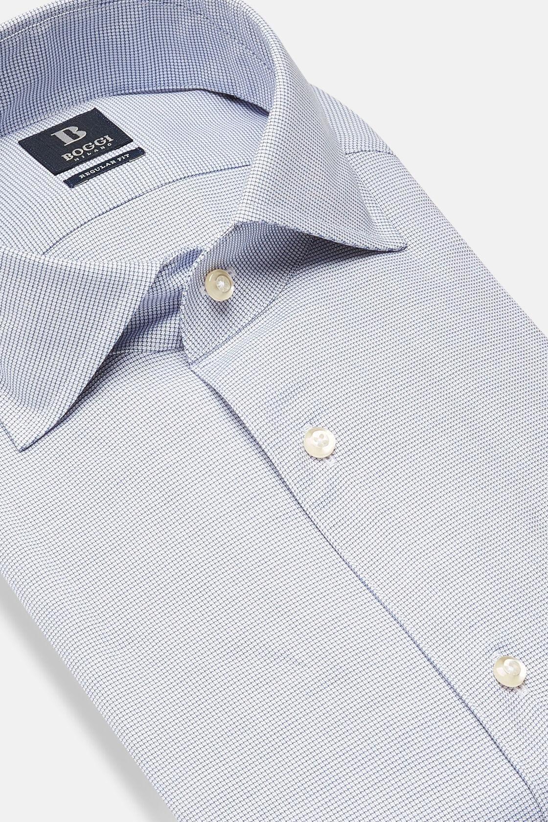 Houndstooth Oxford Cotton Shirt Blue, Blue, large image number 8