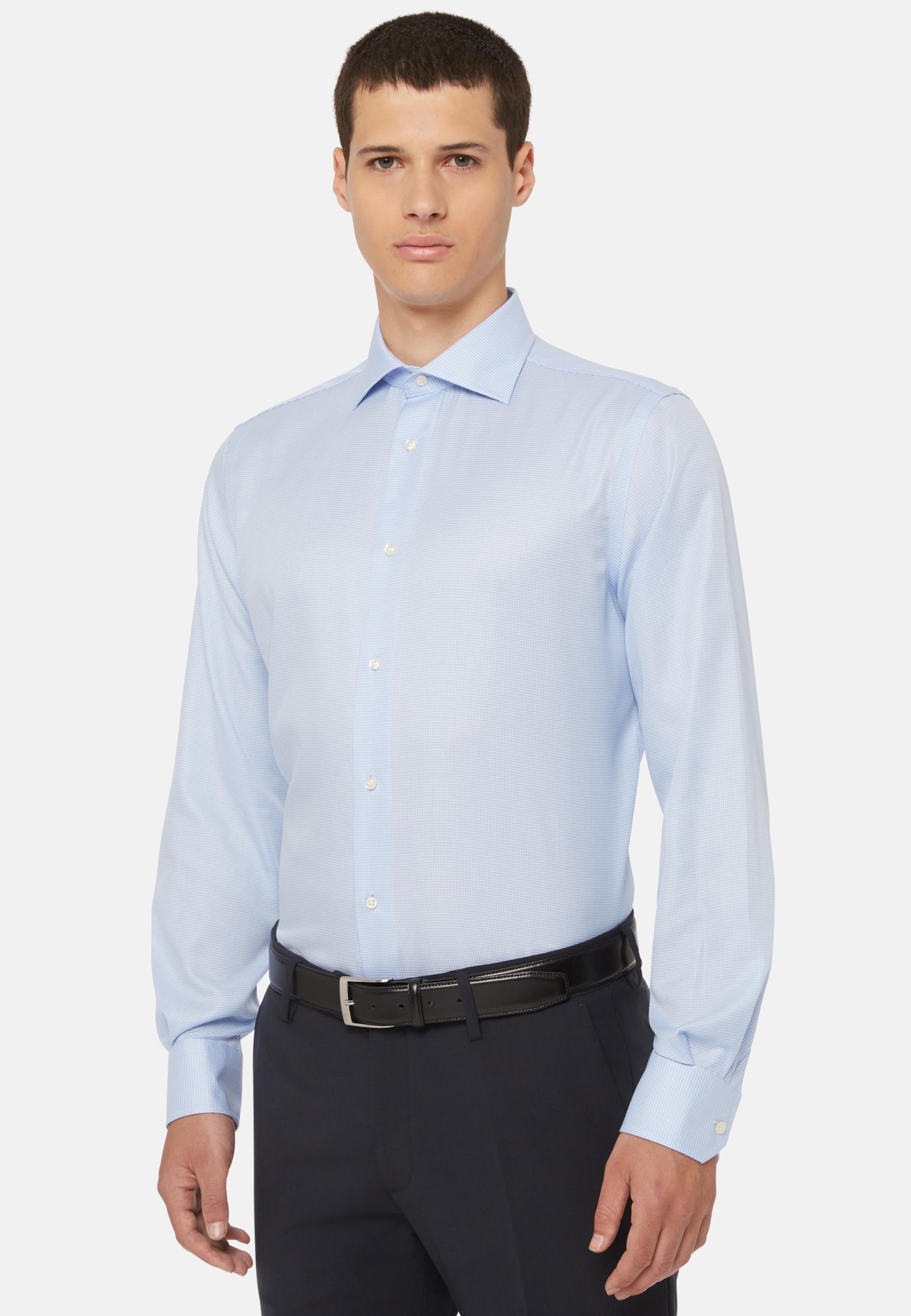 Boggi Milano - Blue Houndstooth Oxford Cotton Shirt