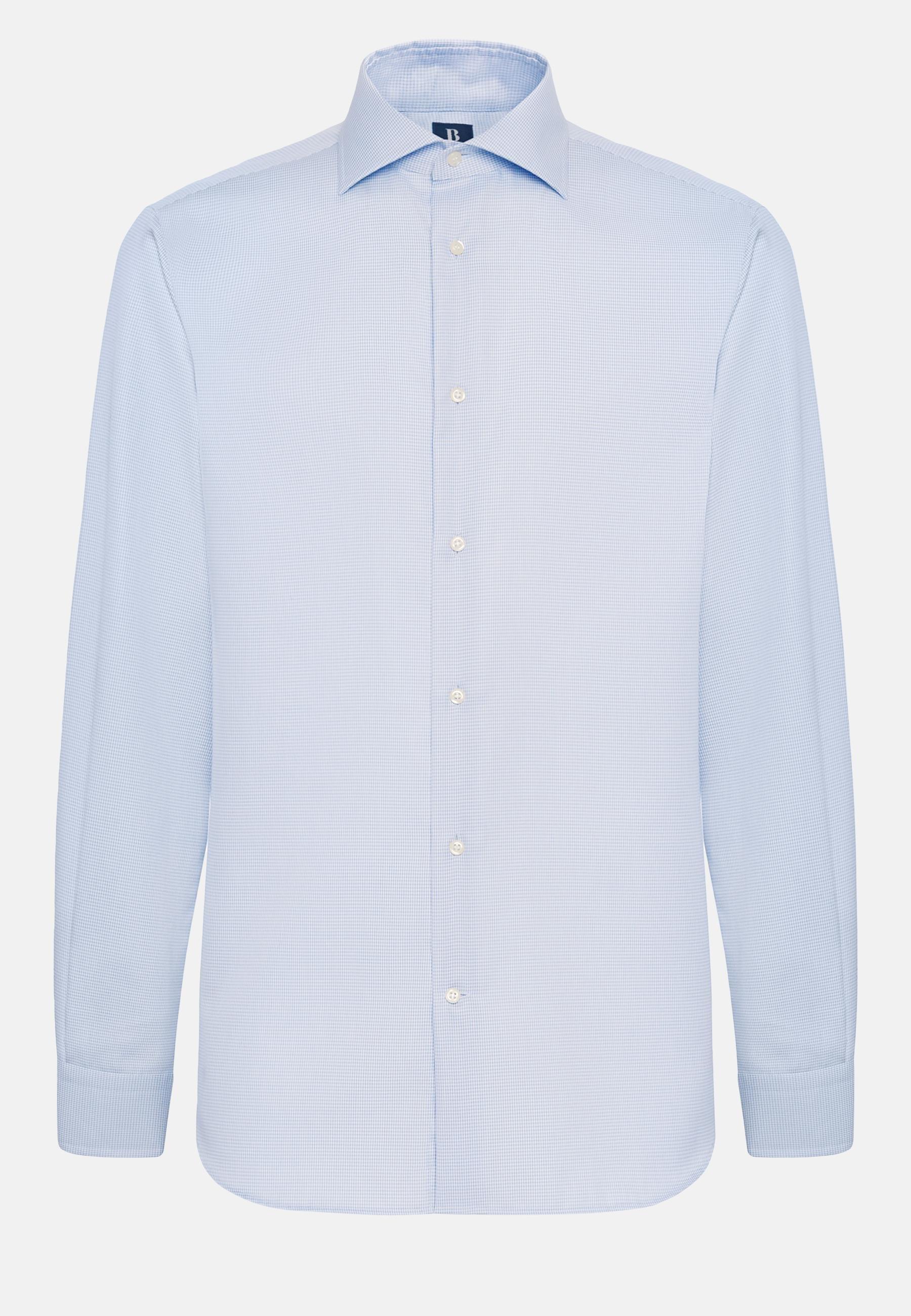 Boggi Milano - Blue Houndstooth Oxford Cotton Shirt