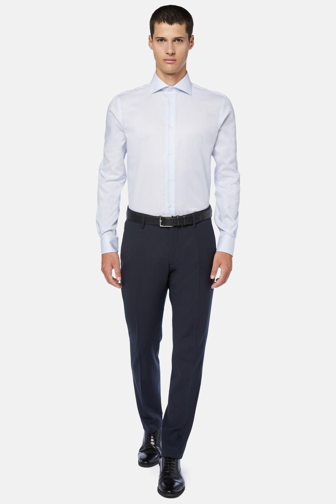 Striped Cotton Twill Shirt Blue, Light Blue, large image number 0